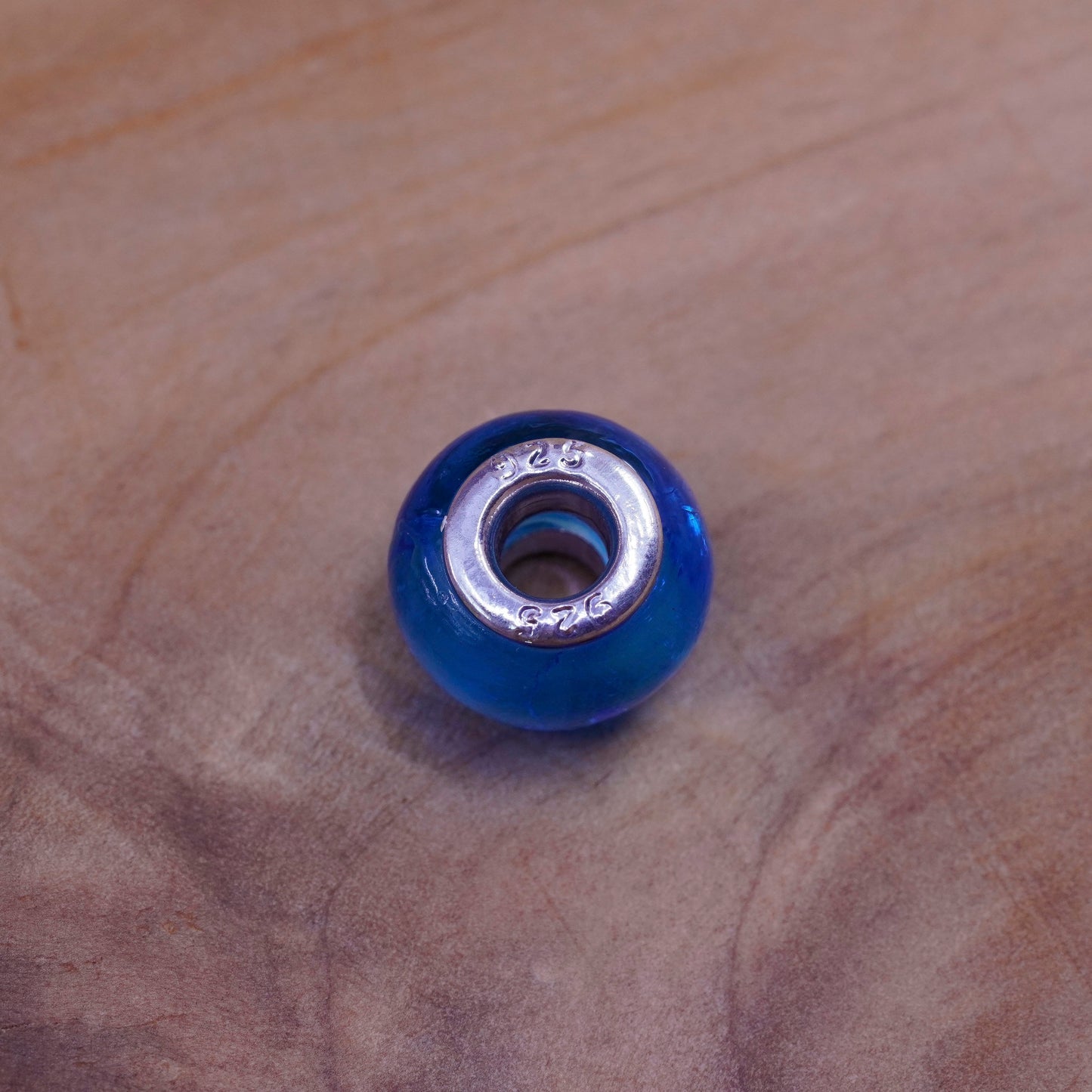 Vintage handmade blue Murano glass bead Sterling 925 silver charm