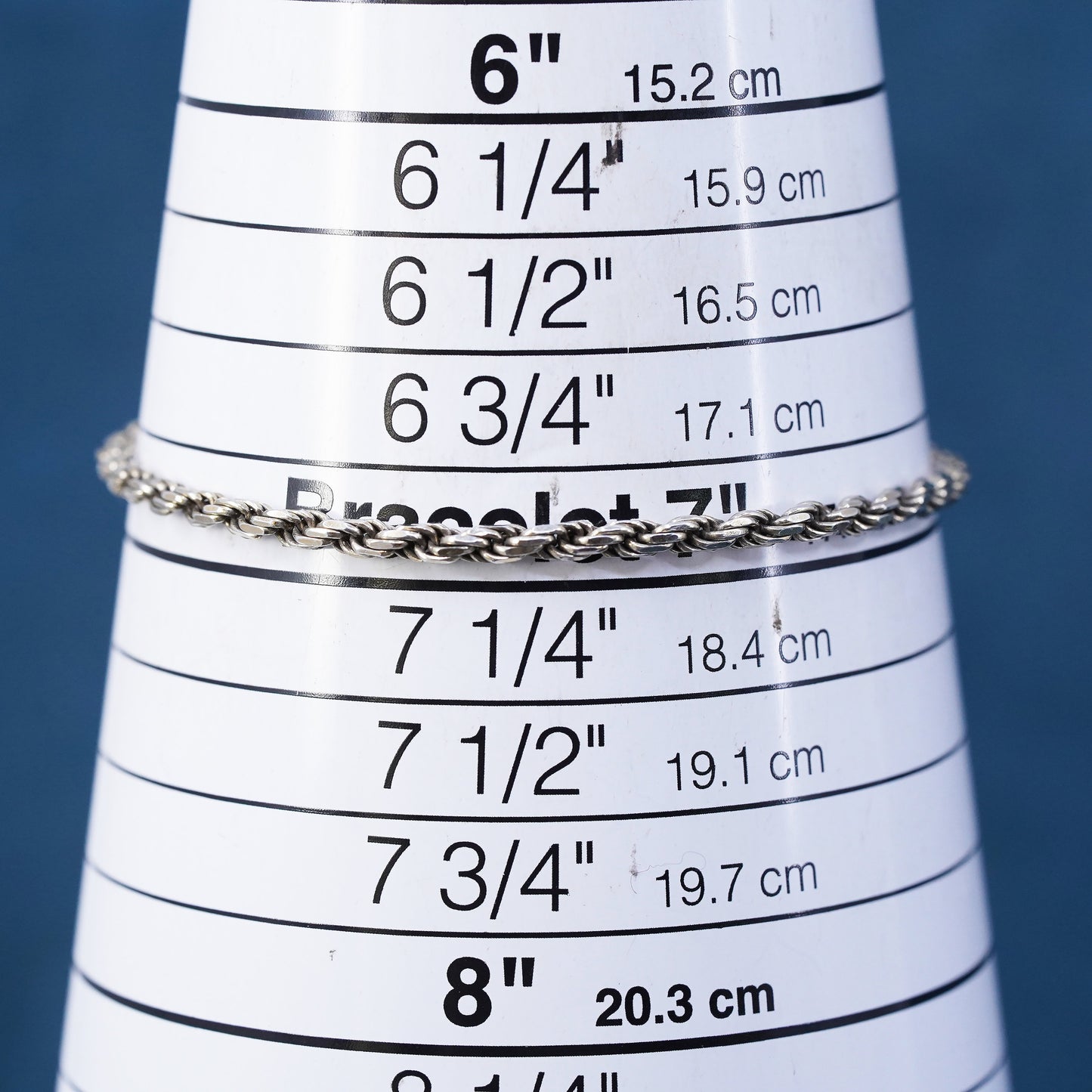7”, 3mm, vintage sterling silver handmade bracelet, Italy 925 rope chain