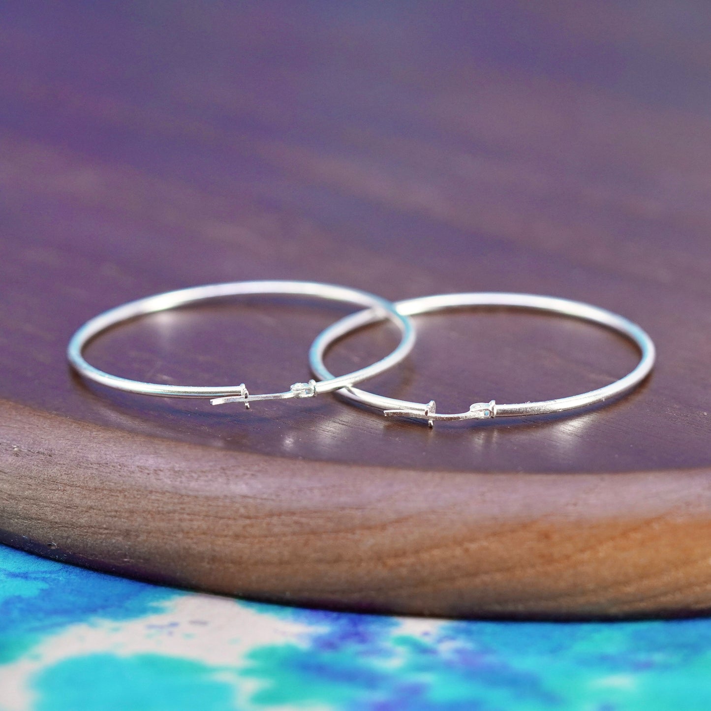 1.5”, vintage Sterling silver handmade hoop earrings, 925 huggie
