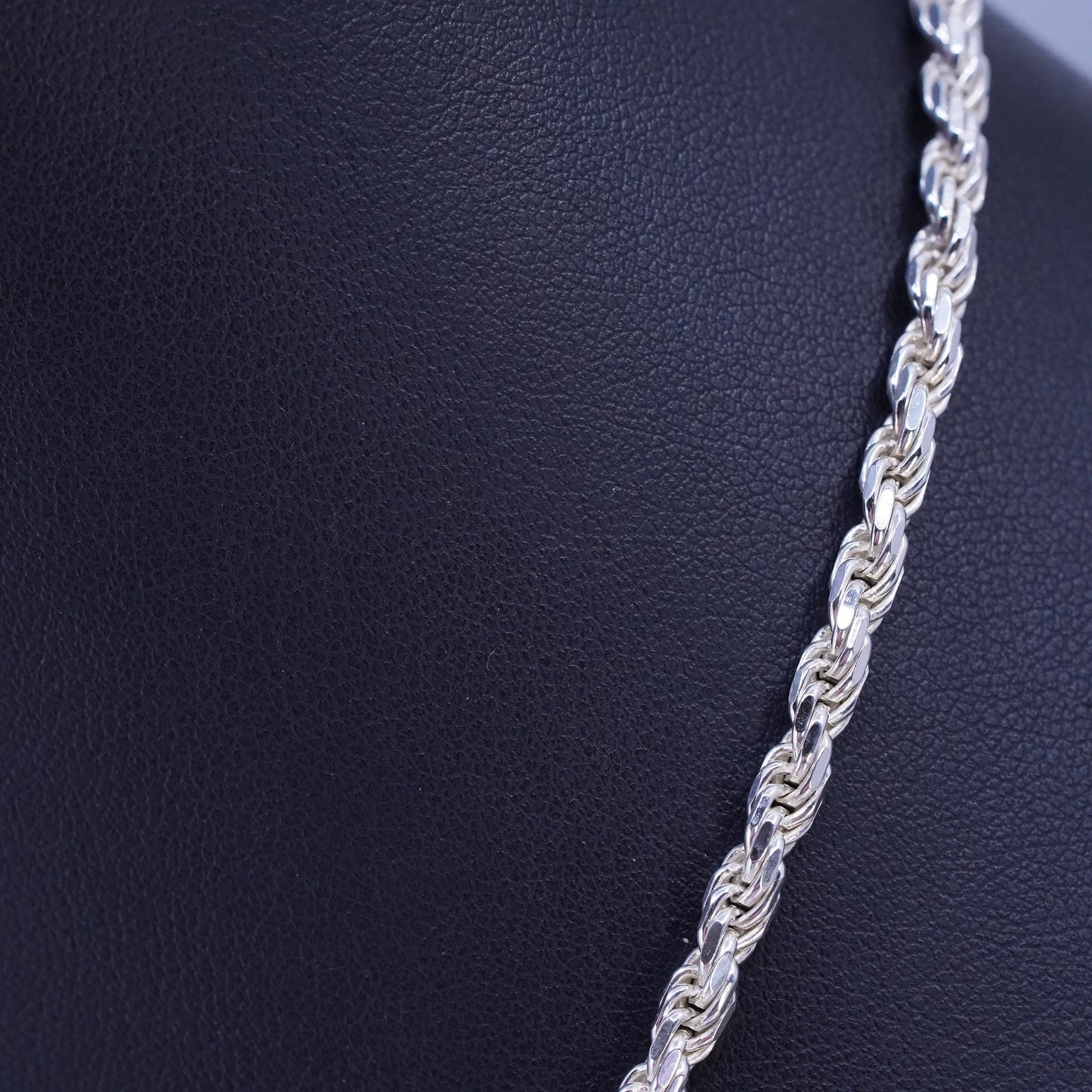 18", VTG Italian FMC Sterling 925 silver bold diamond cut rope chain necklace