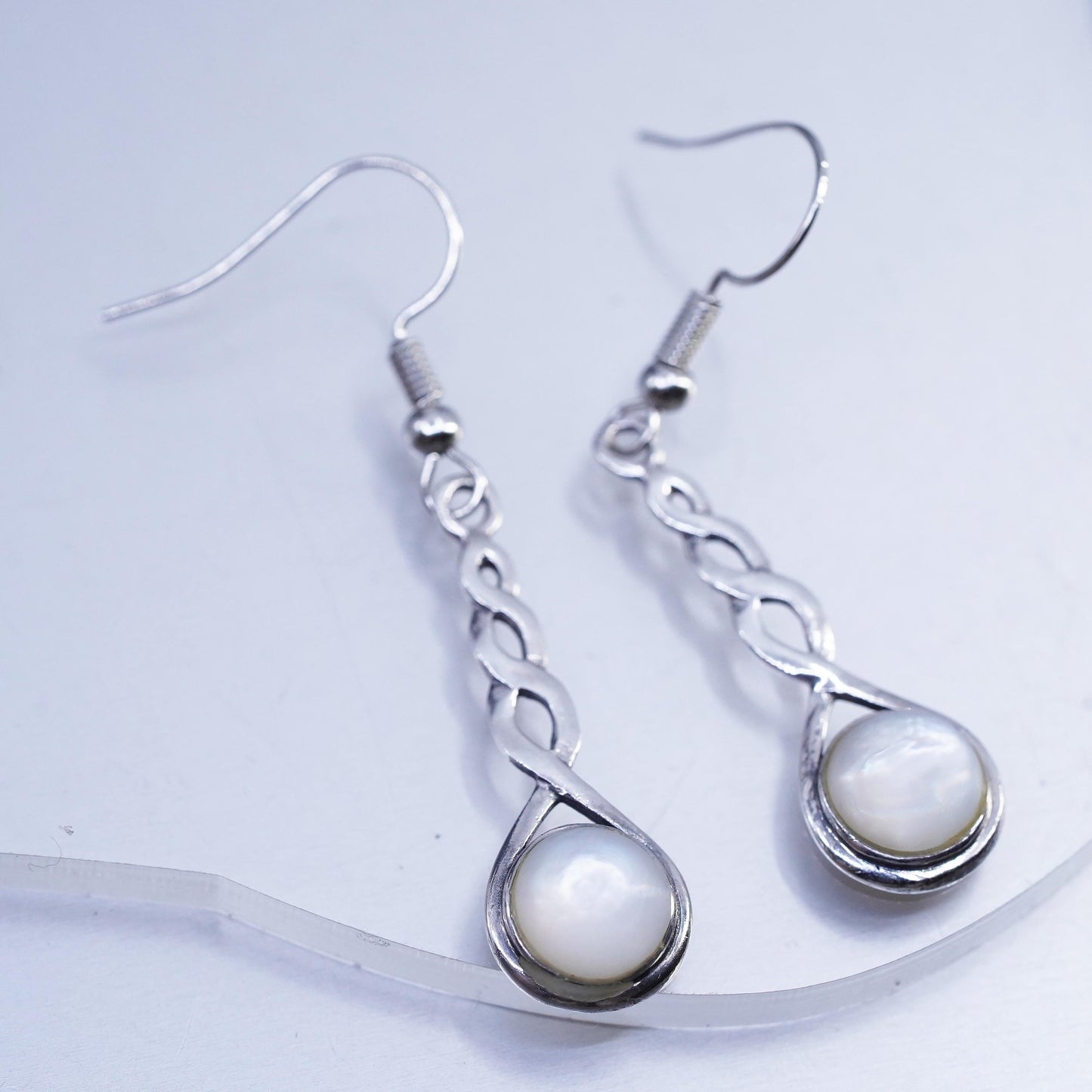 Vintage Sterling 925 silver handmade earrings with moonstone