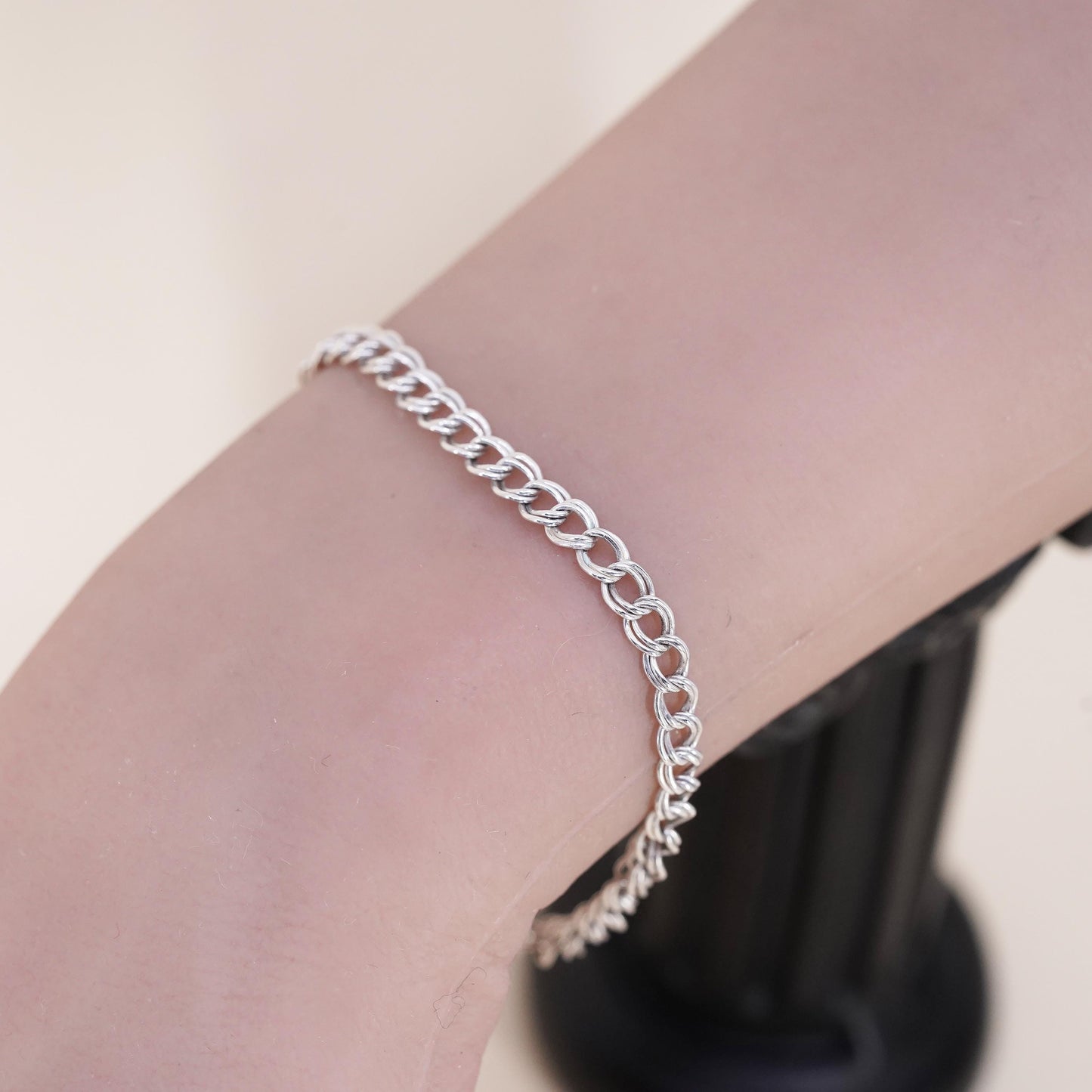 7” 5mm, Vintage sterling silver double curb link chain, 925 bracelet