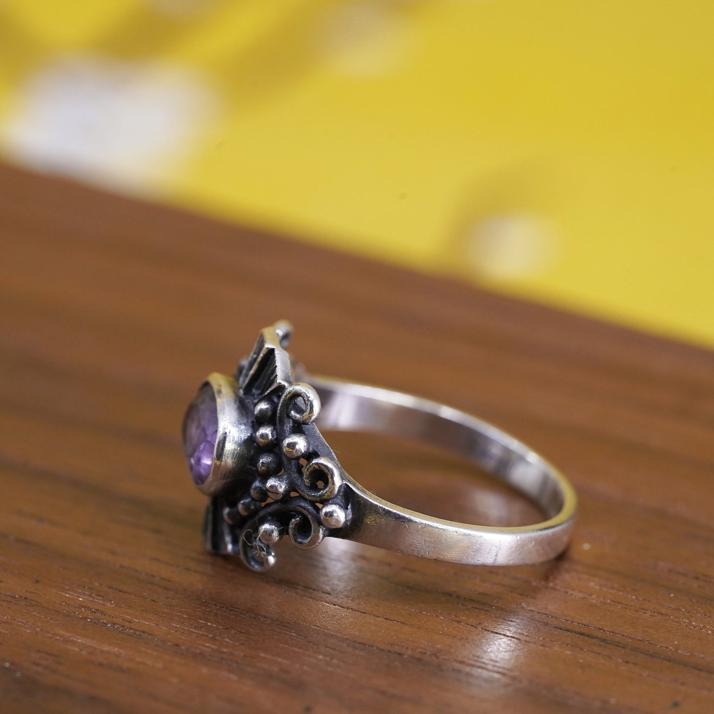 Size 5.5, vintage Sterling silver handmade ring, 925 band with amethyst