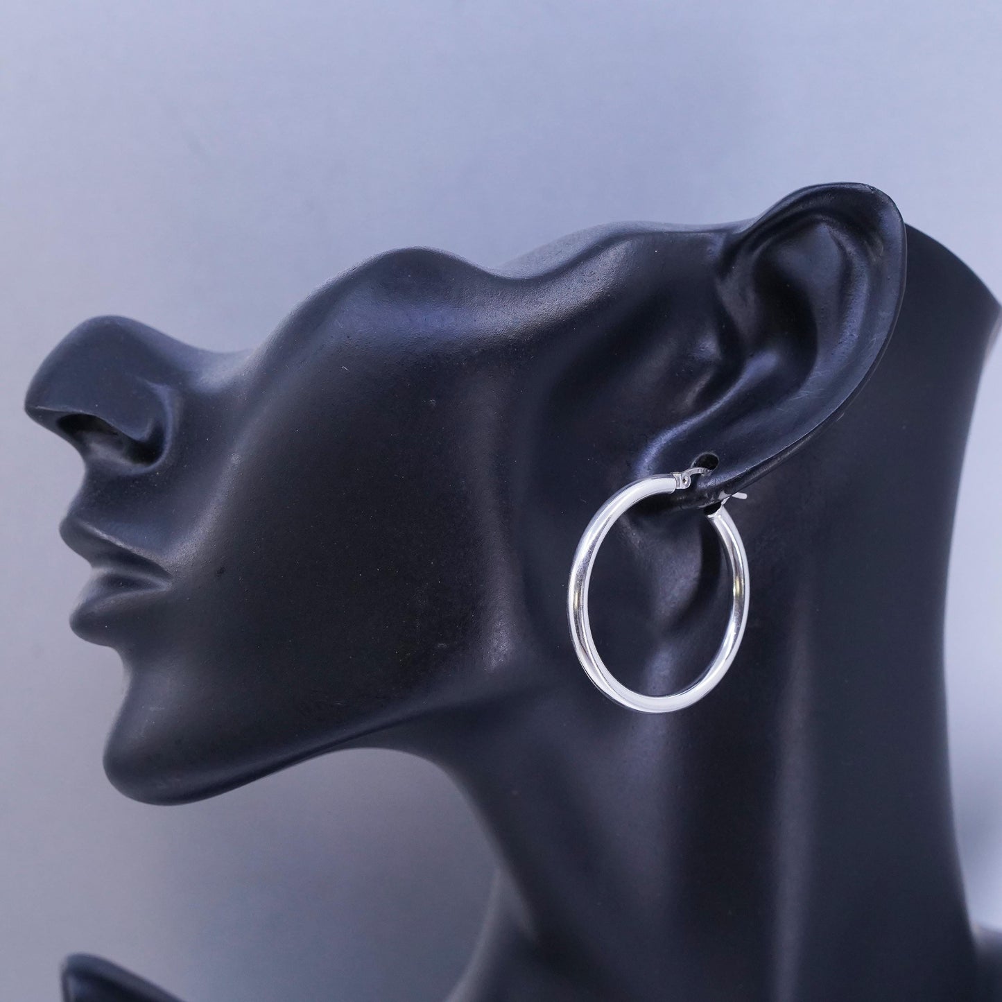1.25”, vintage Italian Sterling silver handmade earrings, 925 hoops
