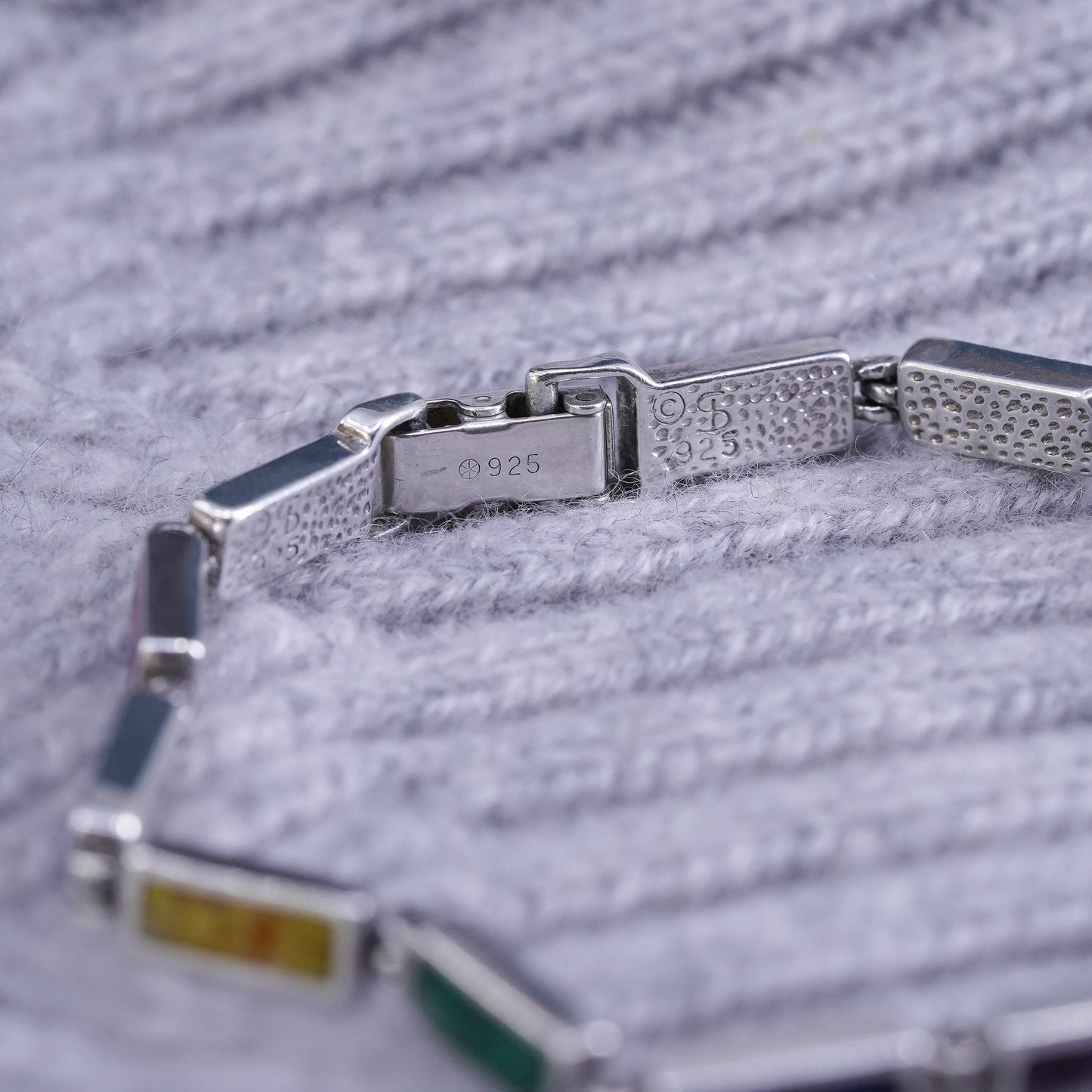 7.5”, Mexico Sterling 925 silver handmade tennis bracelet colorful turquoise