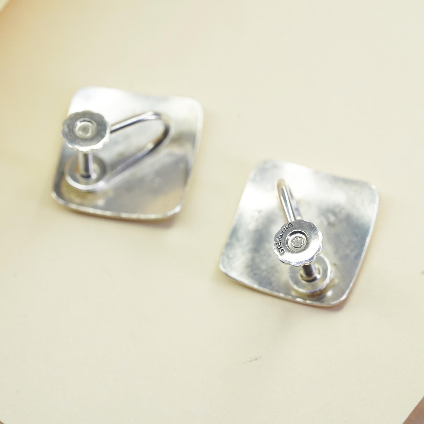 Vintage EBP Sterling silver handmade earrings, 925 screw back square earrings
