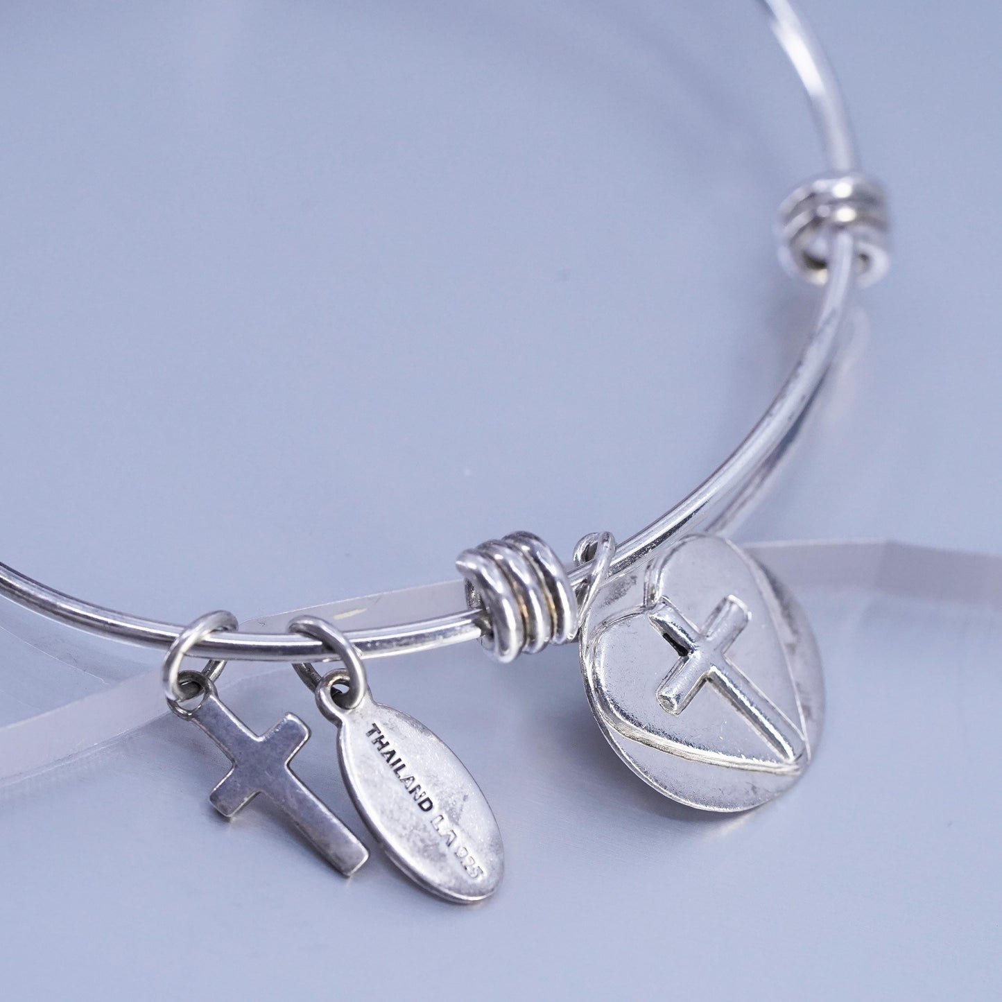 Size adjustable, Sterling 925 silver bracelet, bangle tag charm faith hope love