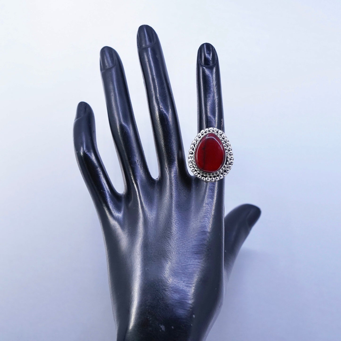 vintage southwestern Sterling 925 silver handmade ring with teardrop red jasper