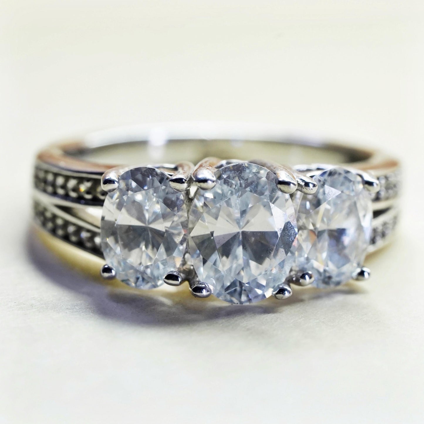 Size 7.25, Sterling silver ring, 925 silver with oval cut crystal CZ cluster