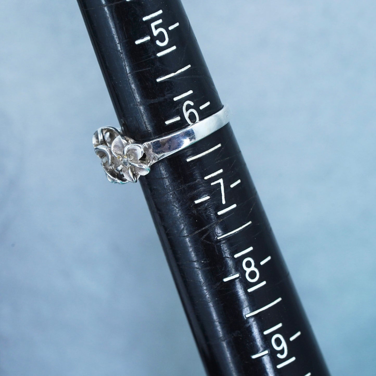 Size 6, vintage Sterling 925 silver handmade plimeria flower ring with cz