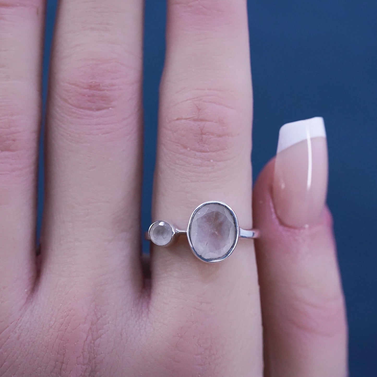 Size 6.75, vintage Sterling 925 silver handmade ring with moonstone and beads