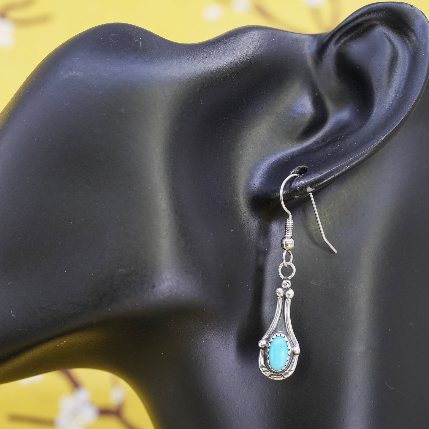 Native American Navajo Lorenzo Sterling 925 silver earrings turquoise