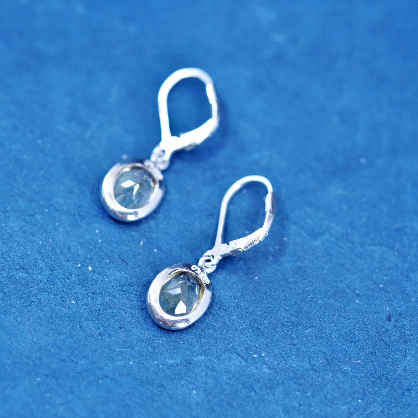 Vintage Sterling 925 silver handmade earrings with oval citrine