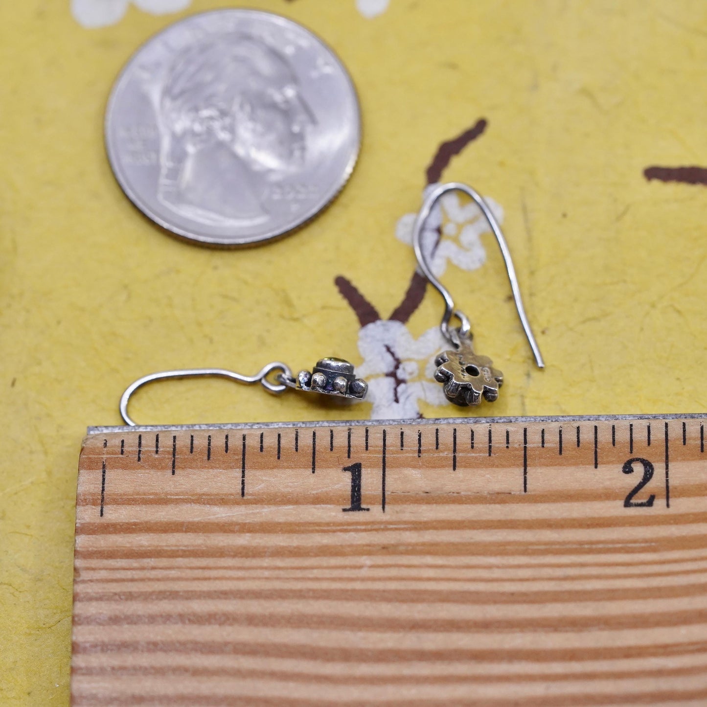 Vintage Sterling 925 silver handmade earrings with peridot drops
