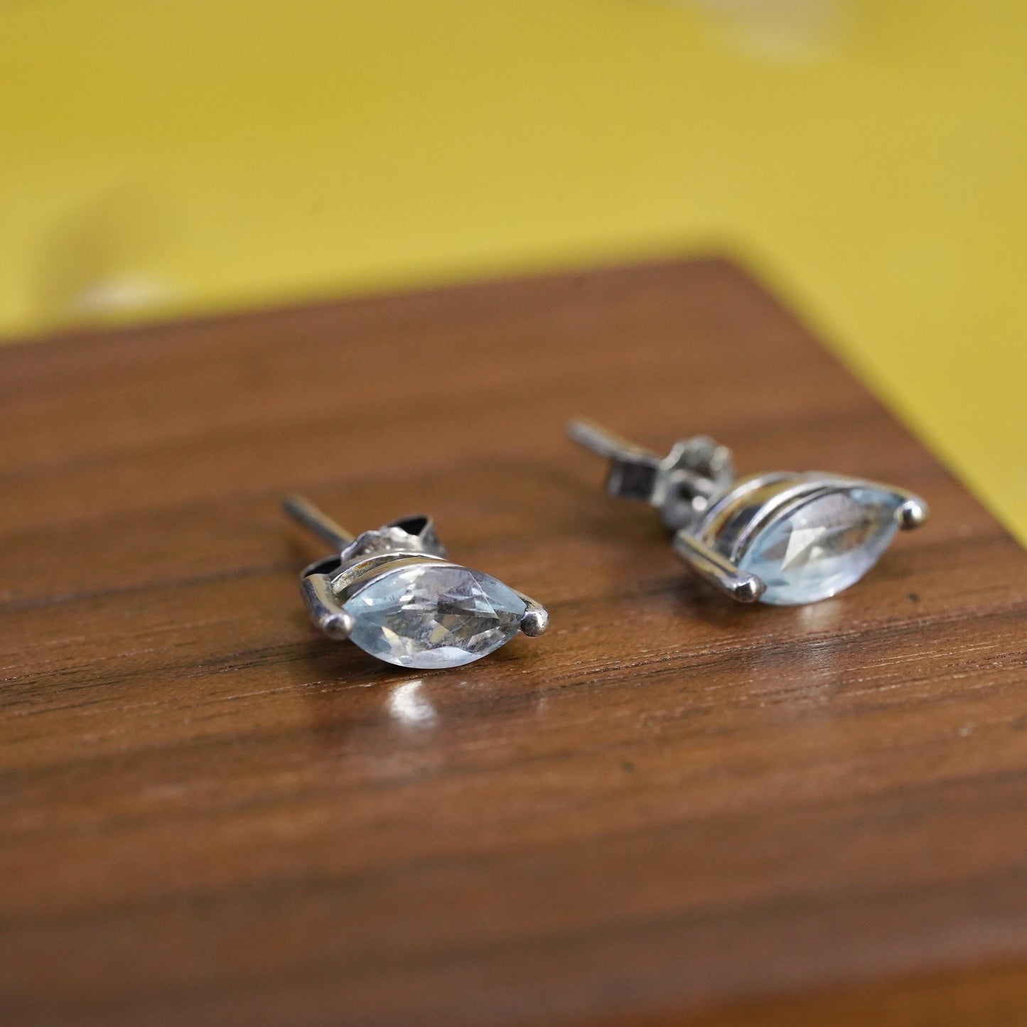 Vintage Sterling silver handmade earrings, 925 studs with blue topaz