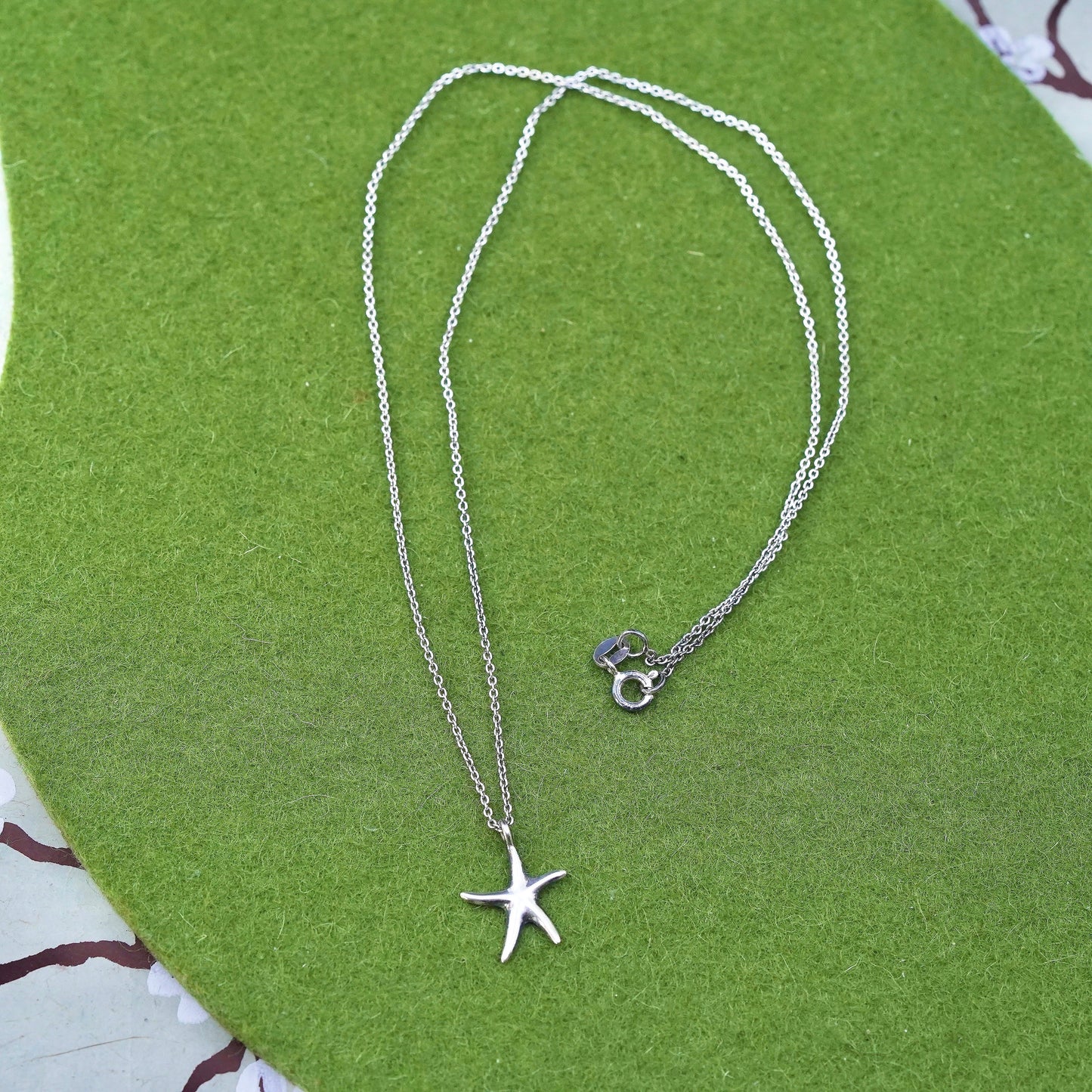 20", vintage sterling silver necklace, 925 circle chain starfish charm pendant