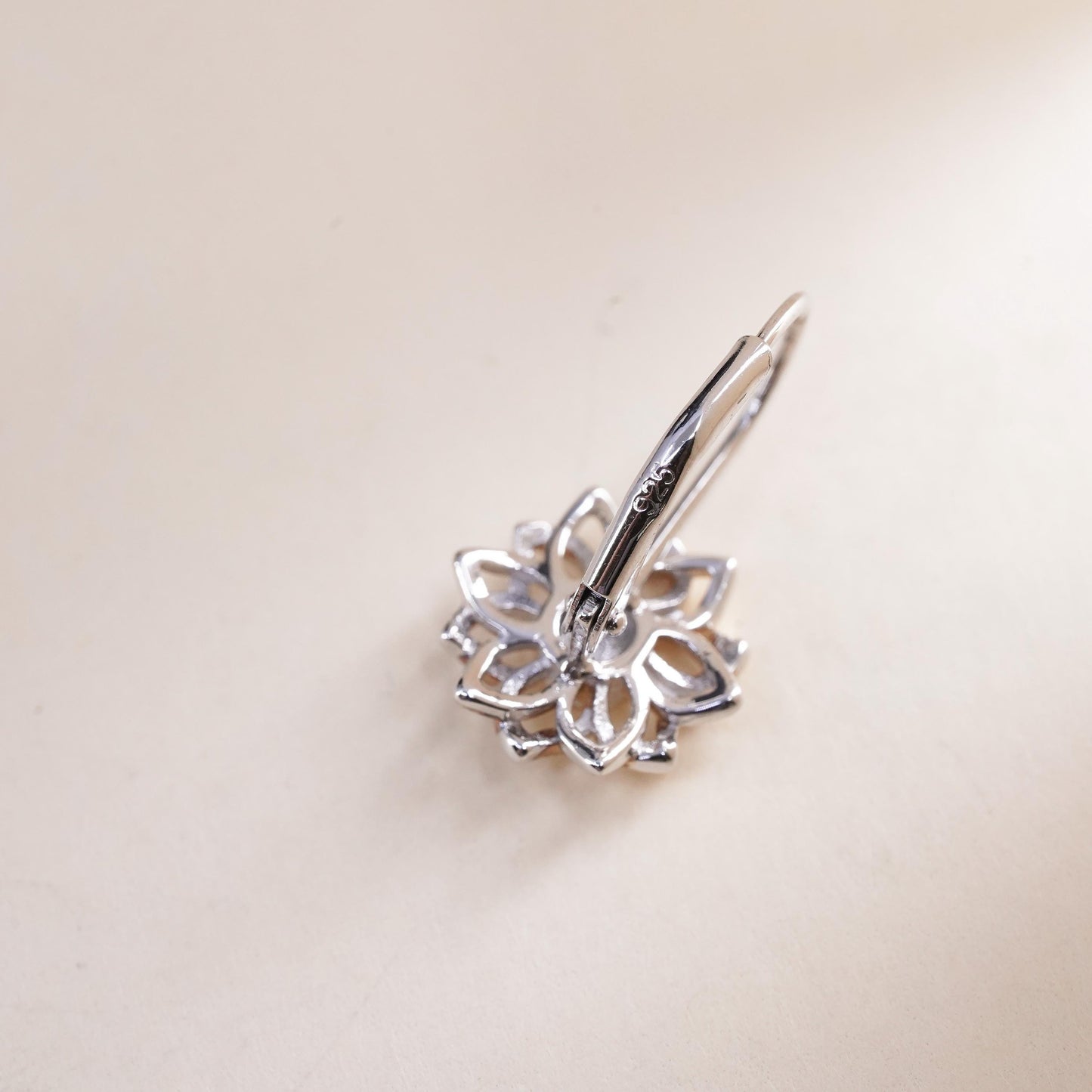 Vintage Two tone sterling silver 925 handmade single flower earring lever back