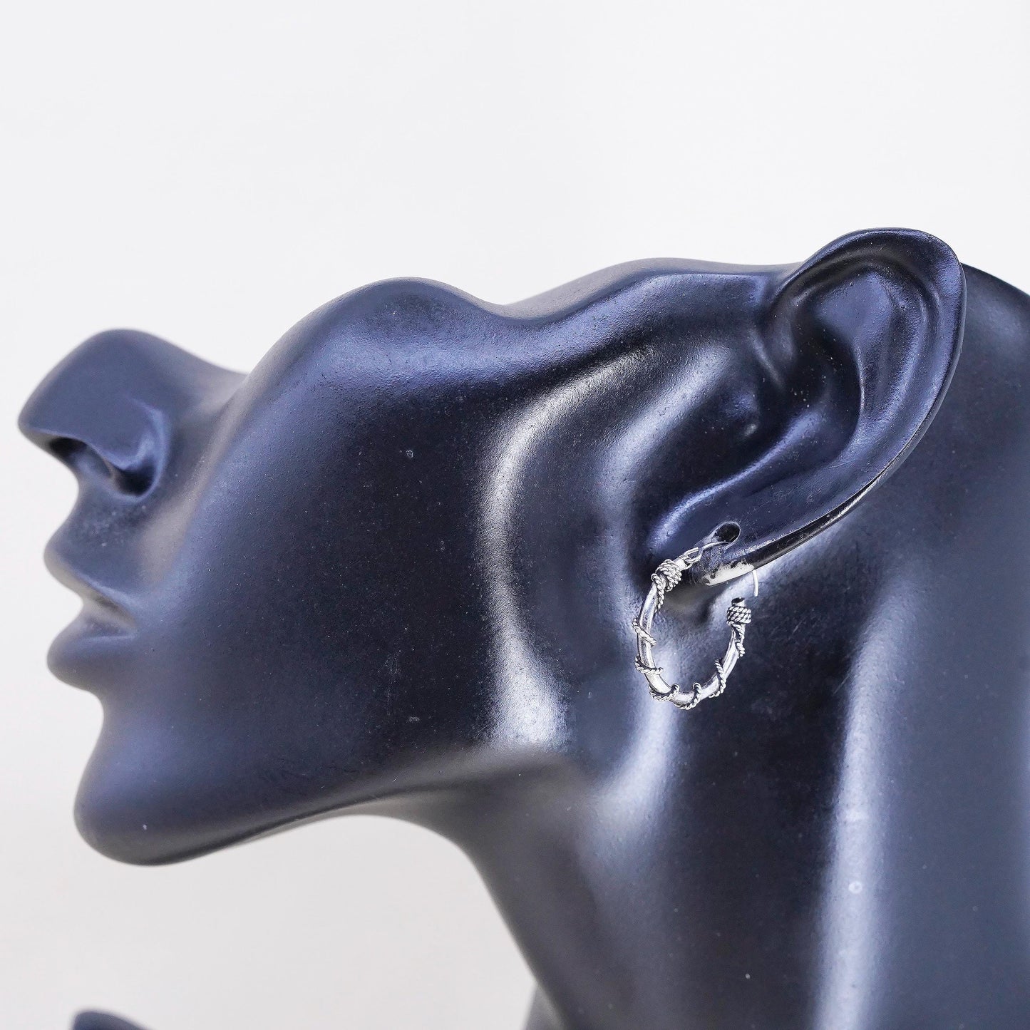 0.75", Vintage sterling silver handmade earrings, 925 hoops with twisted wires