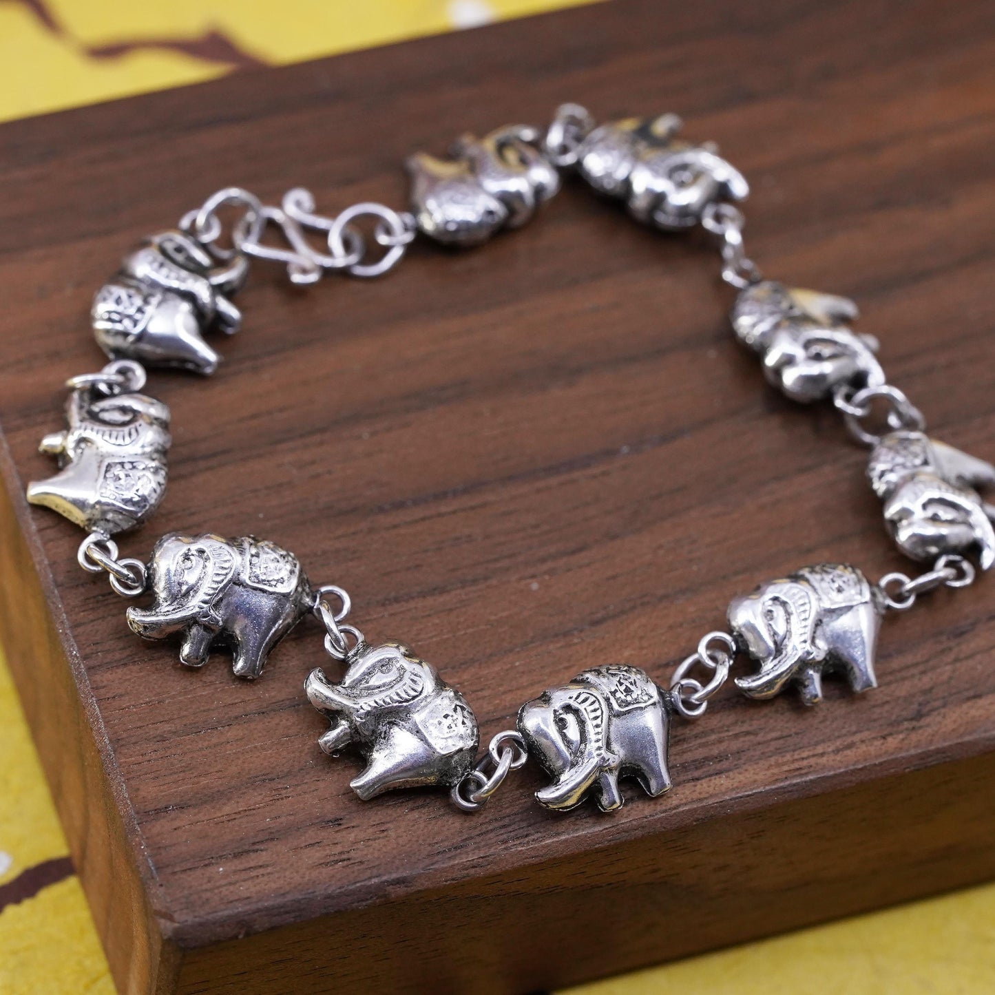 7.25", vintage Sterling silver handmade bracelet, 925 elephant chain