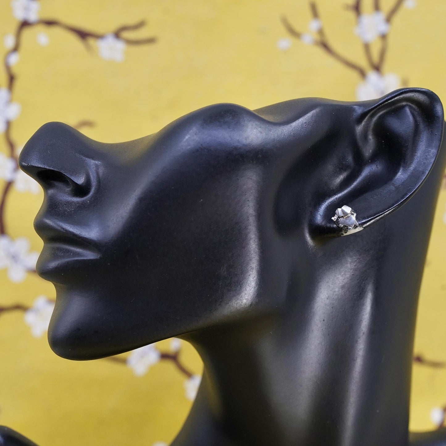 VTG Sterling silver handmade earrings, 925 origami paper folding elephant studs