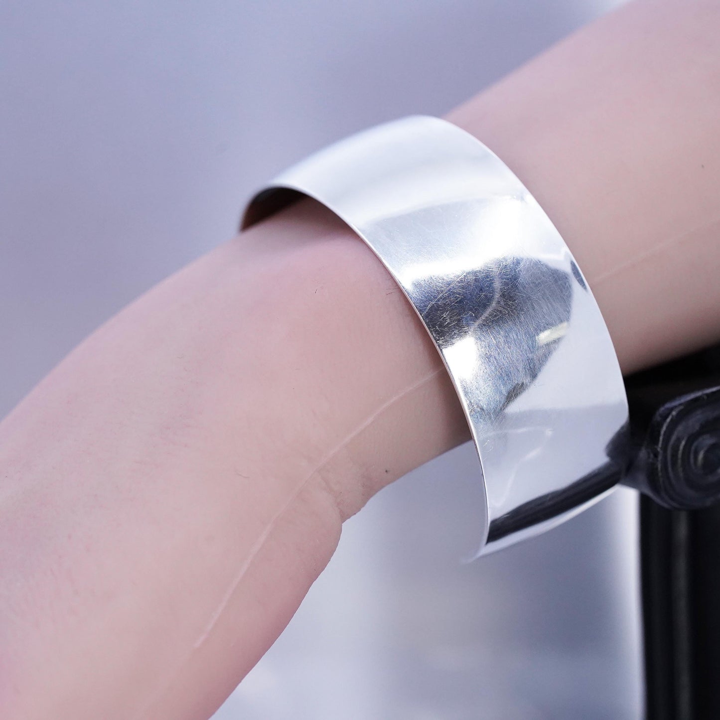 6.5”, Vintage UK Sterling 925 silver handmade bracelet, wide cuff