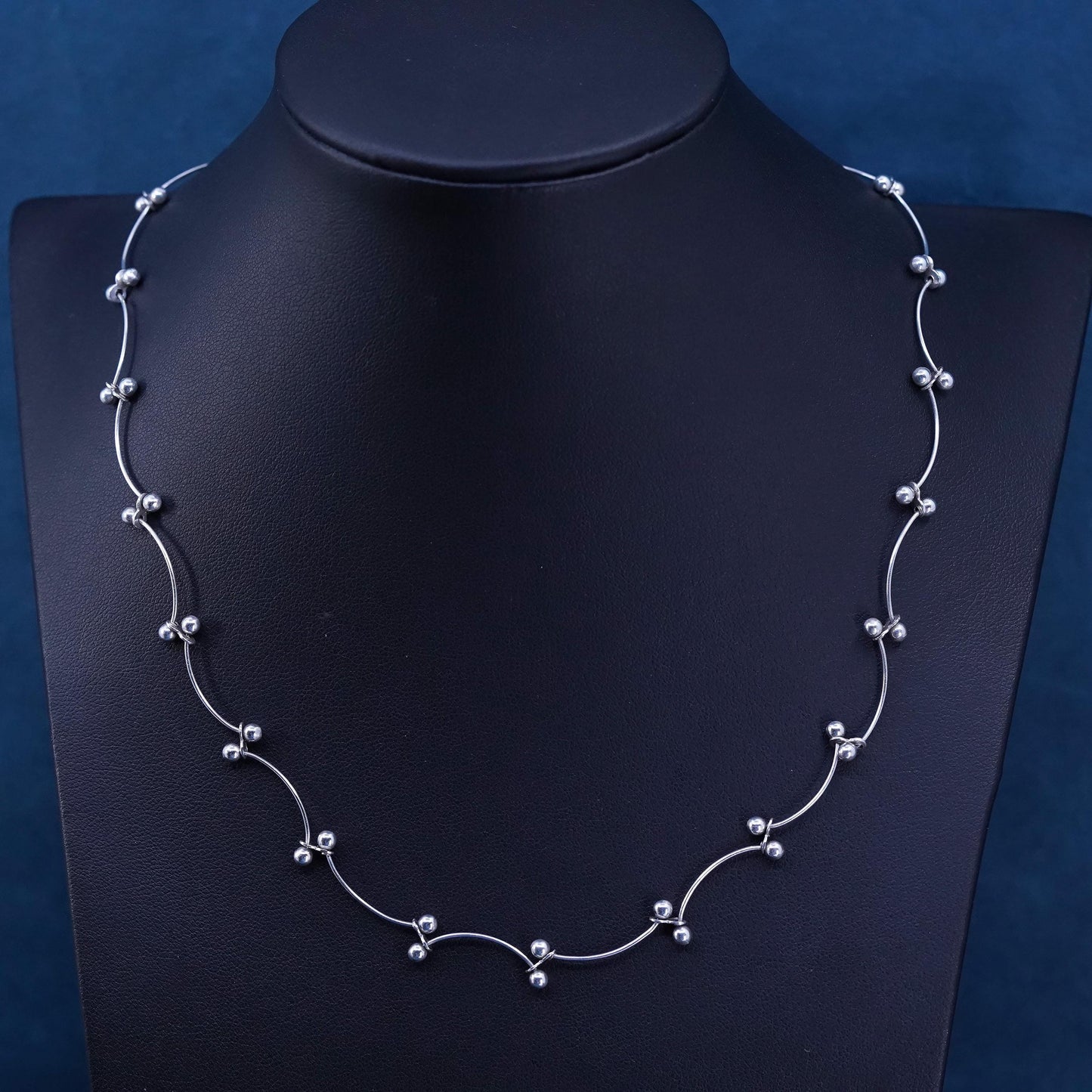 16+2", vintage Sterling silver handmade necklace, 925 dna bone bead chain