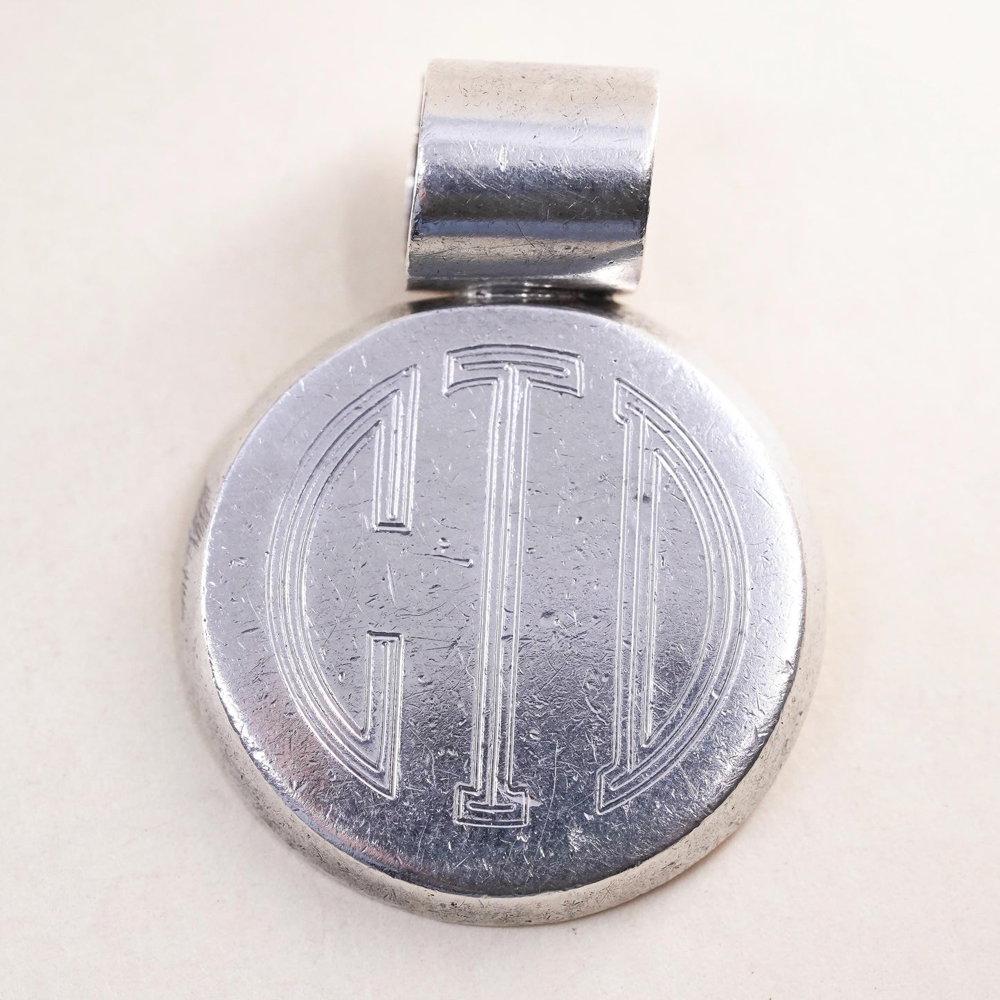 Mexican Sterling silver handmade circle pendant, 925 name monogram, CDT