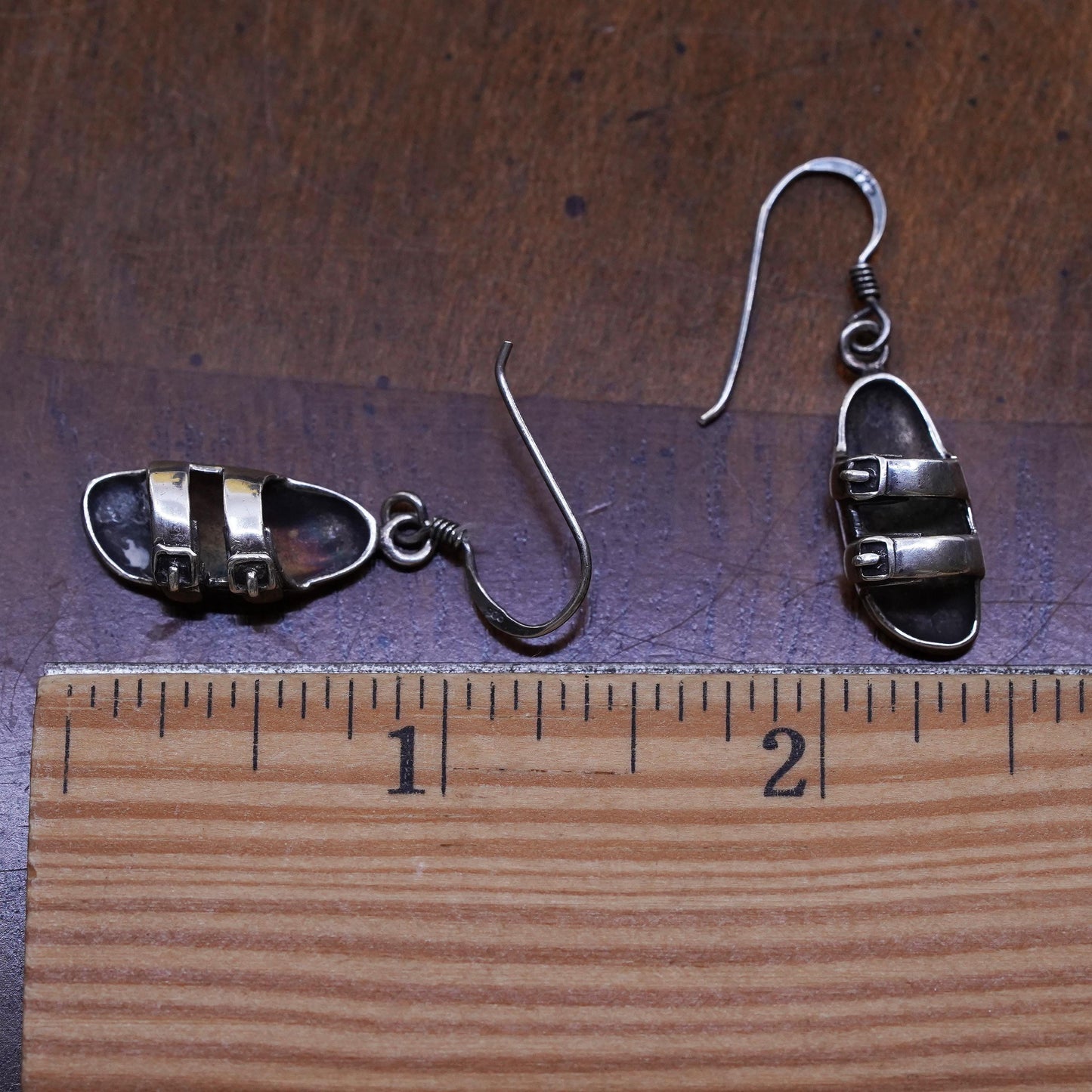 Vintage Sterling silver handmade earrings, 925 sandal shoe drops