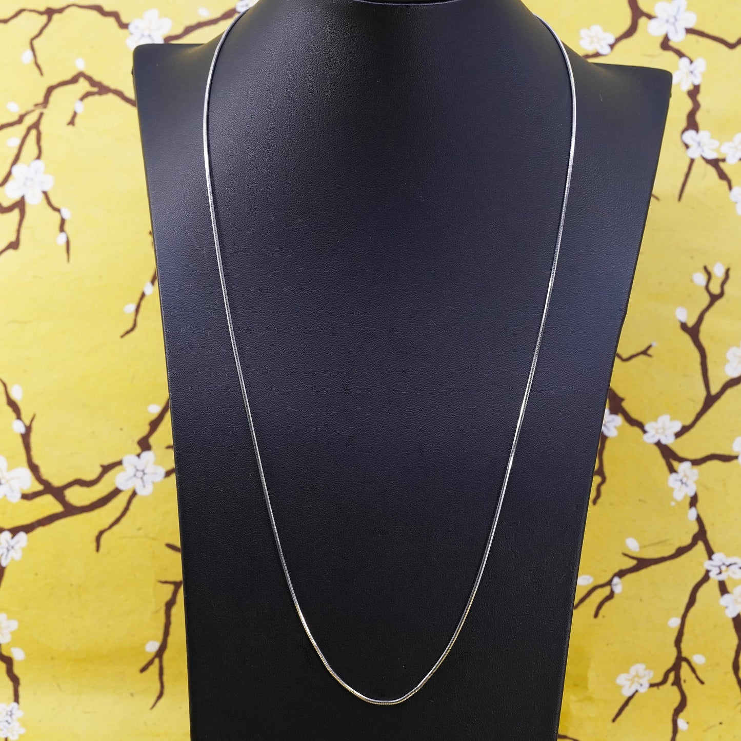 24" 1mm, vintage Sterling silver necklace, Italy 925 square snake chain