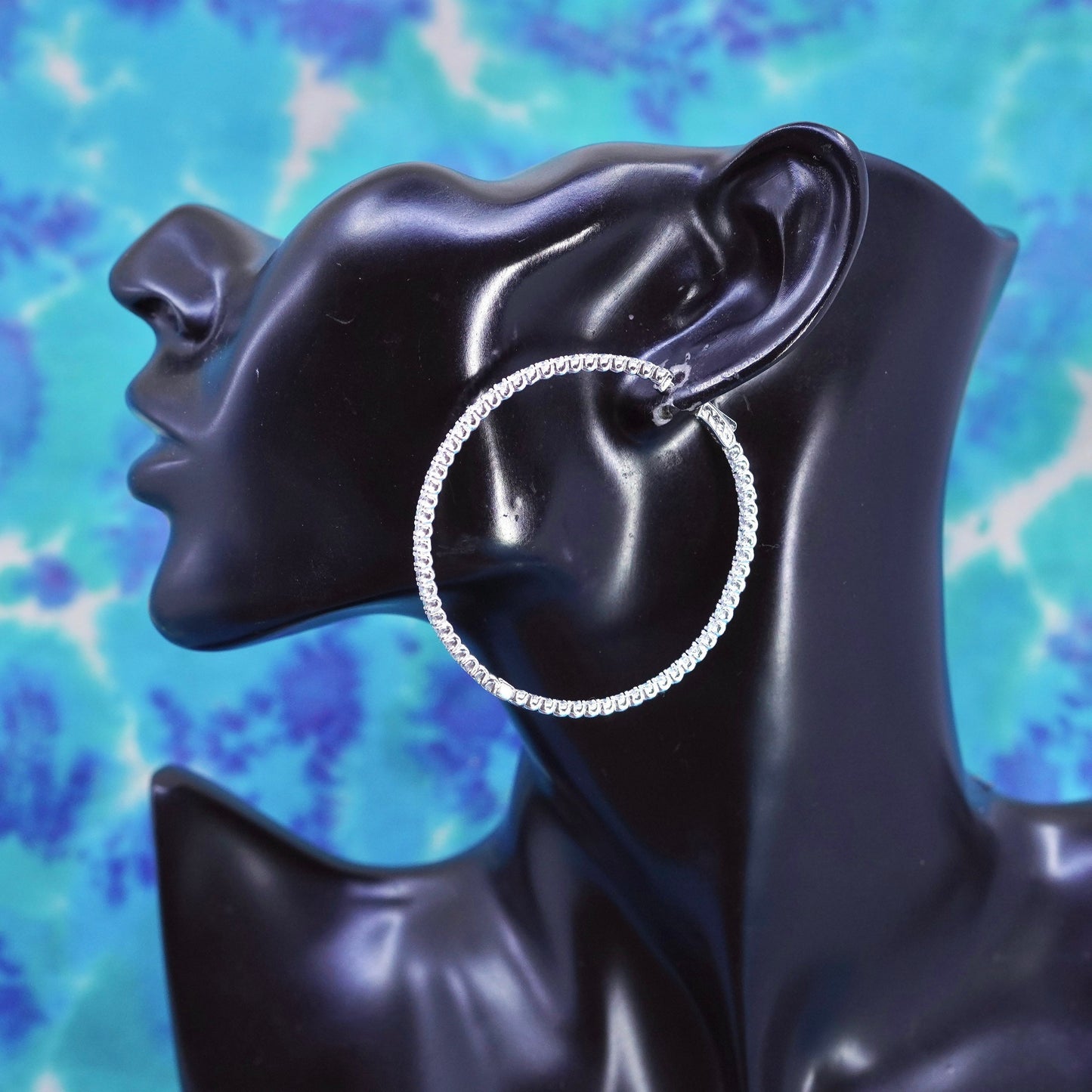 2.25”, Sterling silver hoops, solid 925 silver huggie earrings cluster Cz Inlay