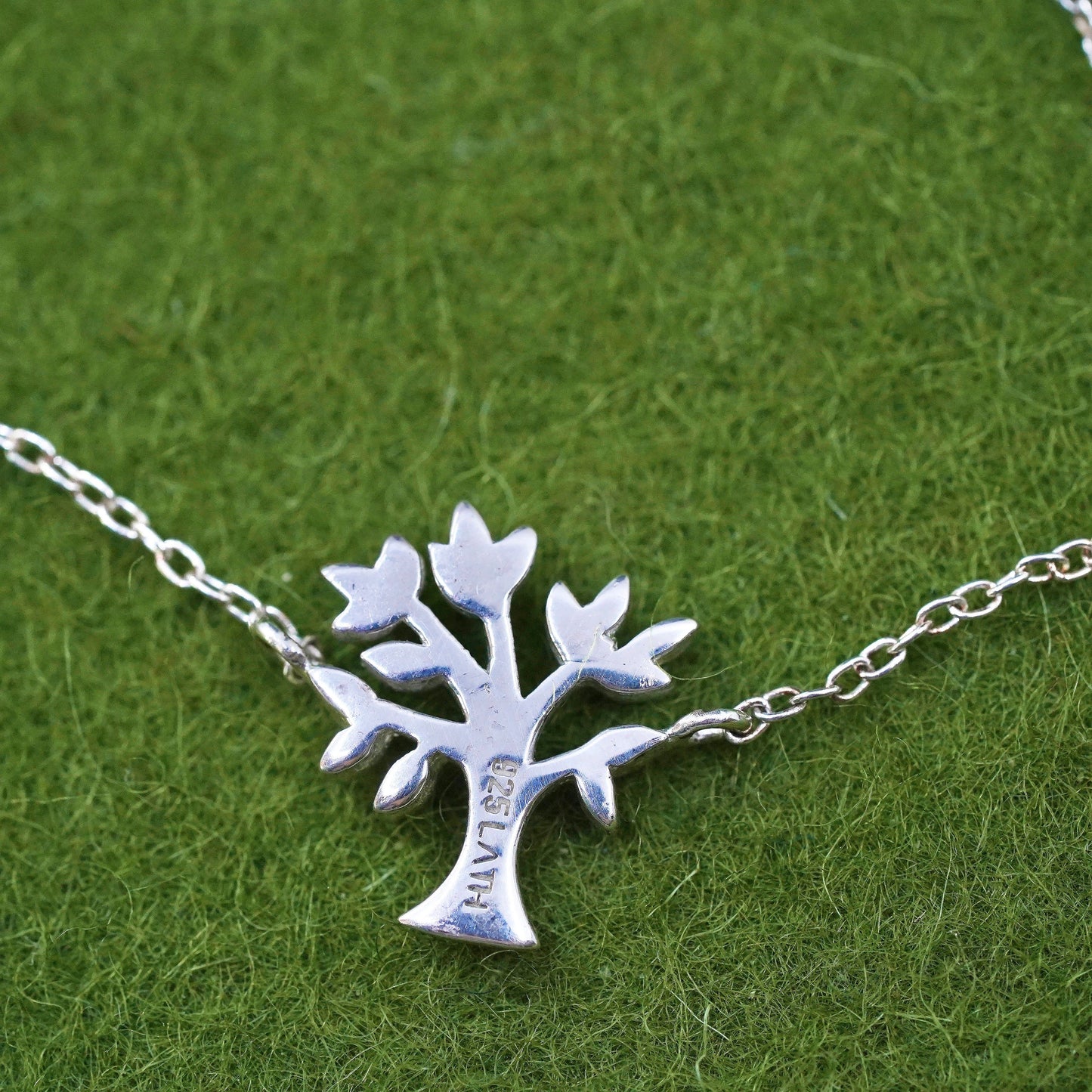 16" sterling silver handmade necklace, 925 circle chain with tree pendant
