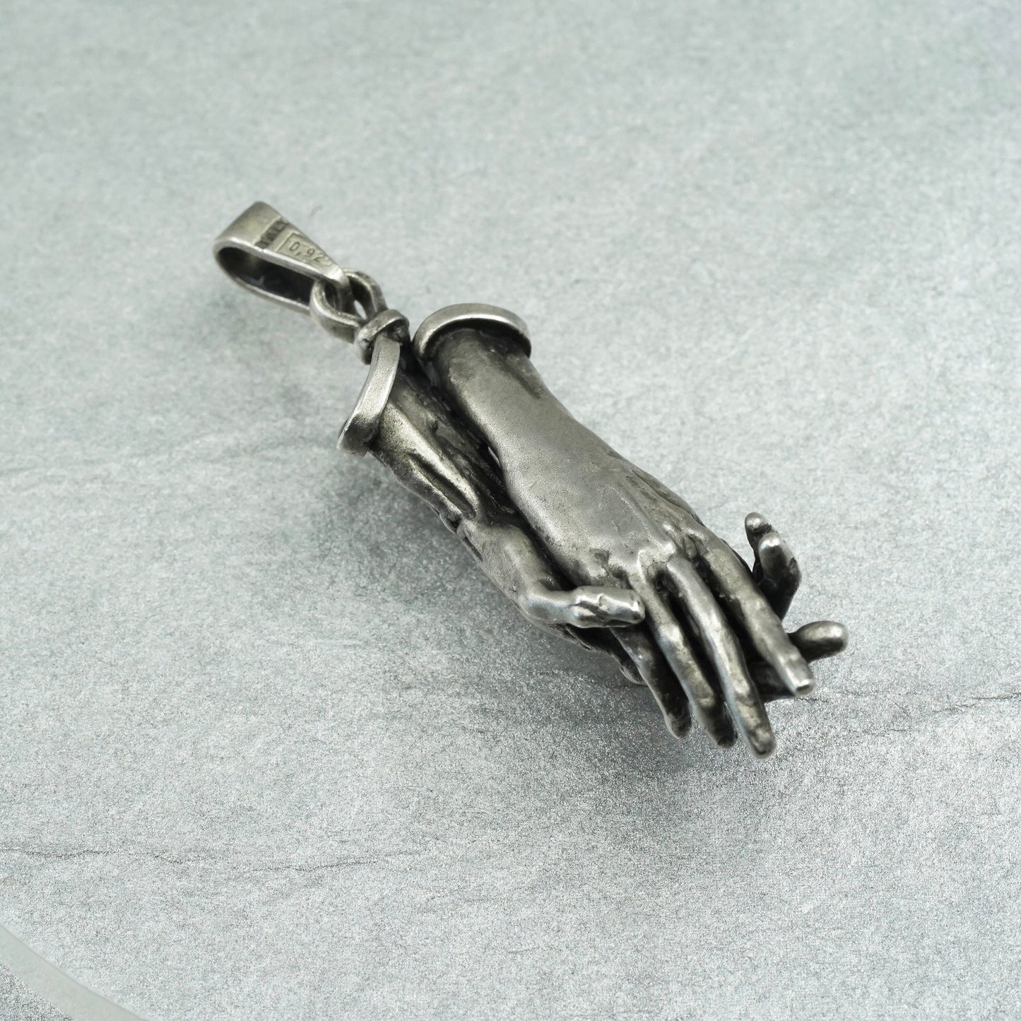 Vintage Italian matte Sterling 925 silver pendant, prayer hands