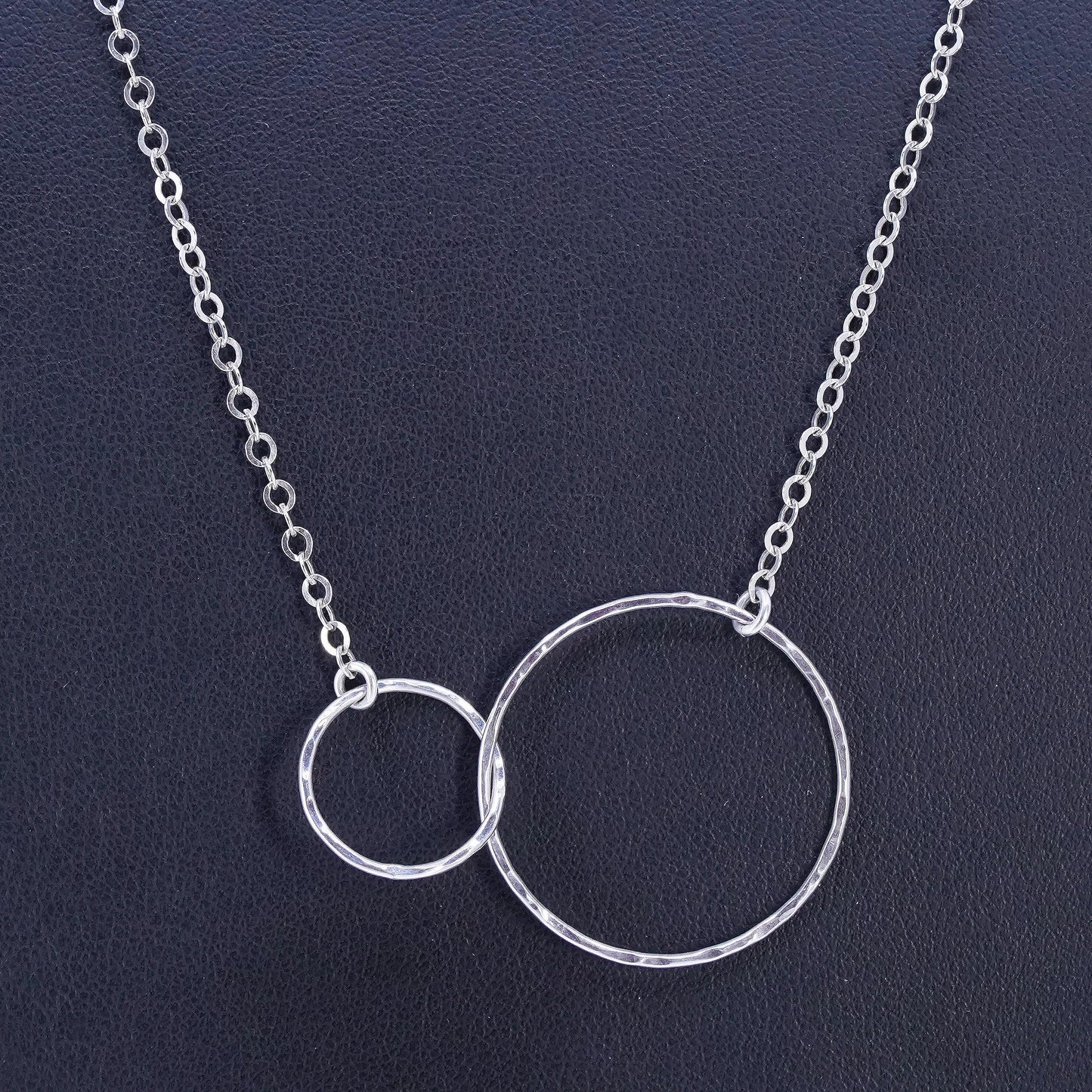 17+3" Italy Sterling 925 silver flatten circle chain necklace entwined pendant