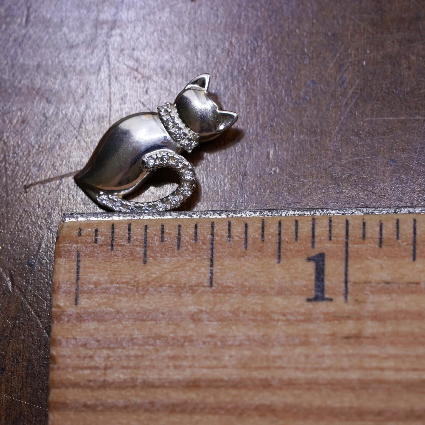 Vintage Sterling silver handmade pendant, 925 cat, kitty charm