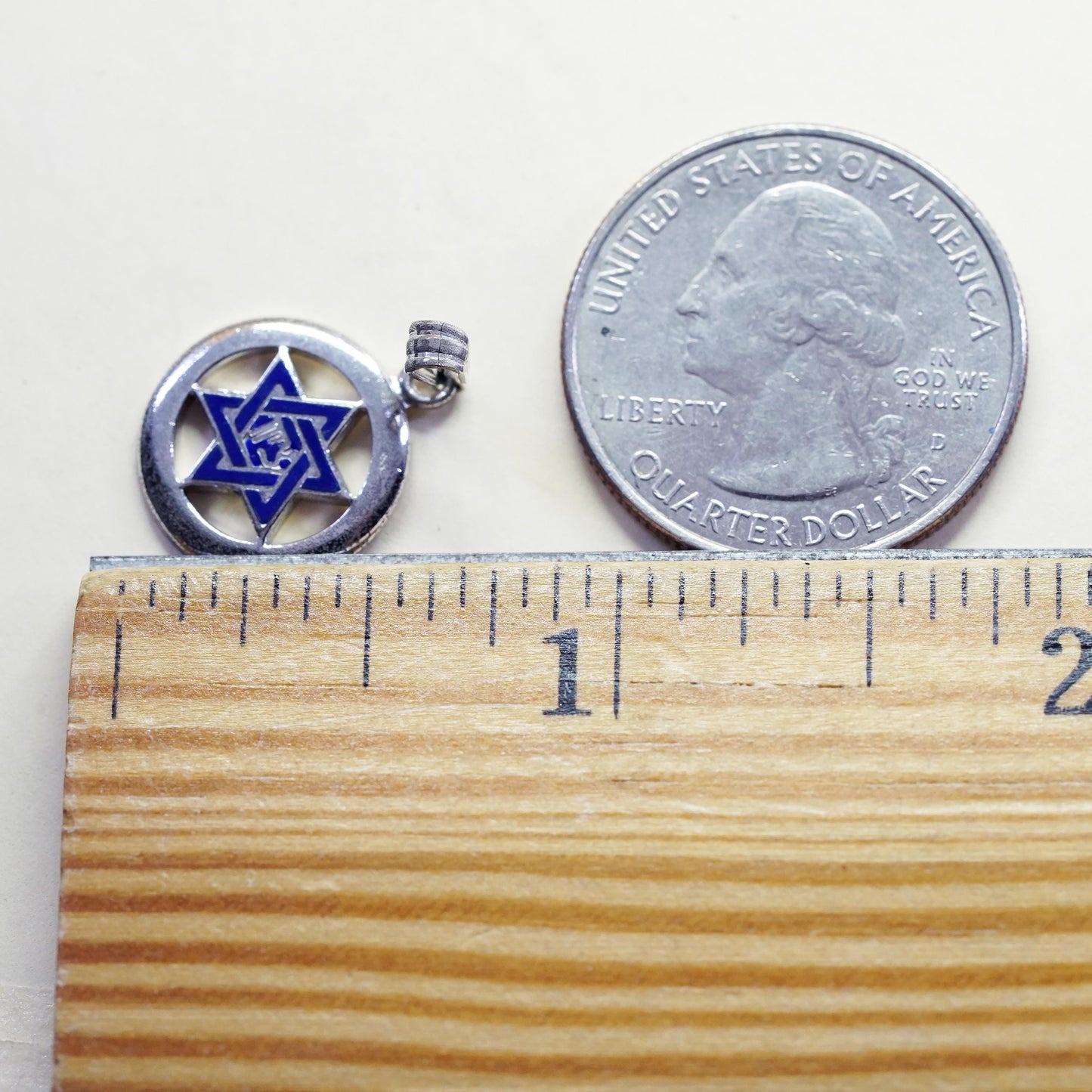Vintage Sterling silver 925 hexagram star pendant with blue enamel, stamped sterling