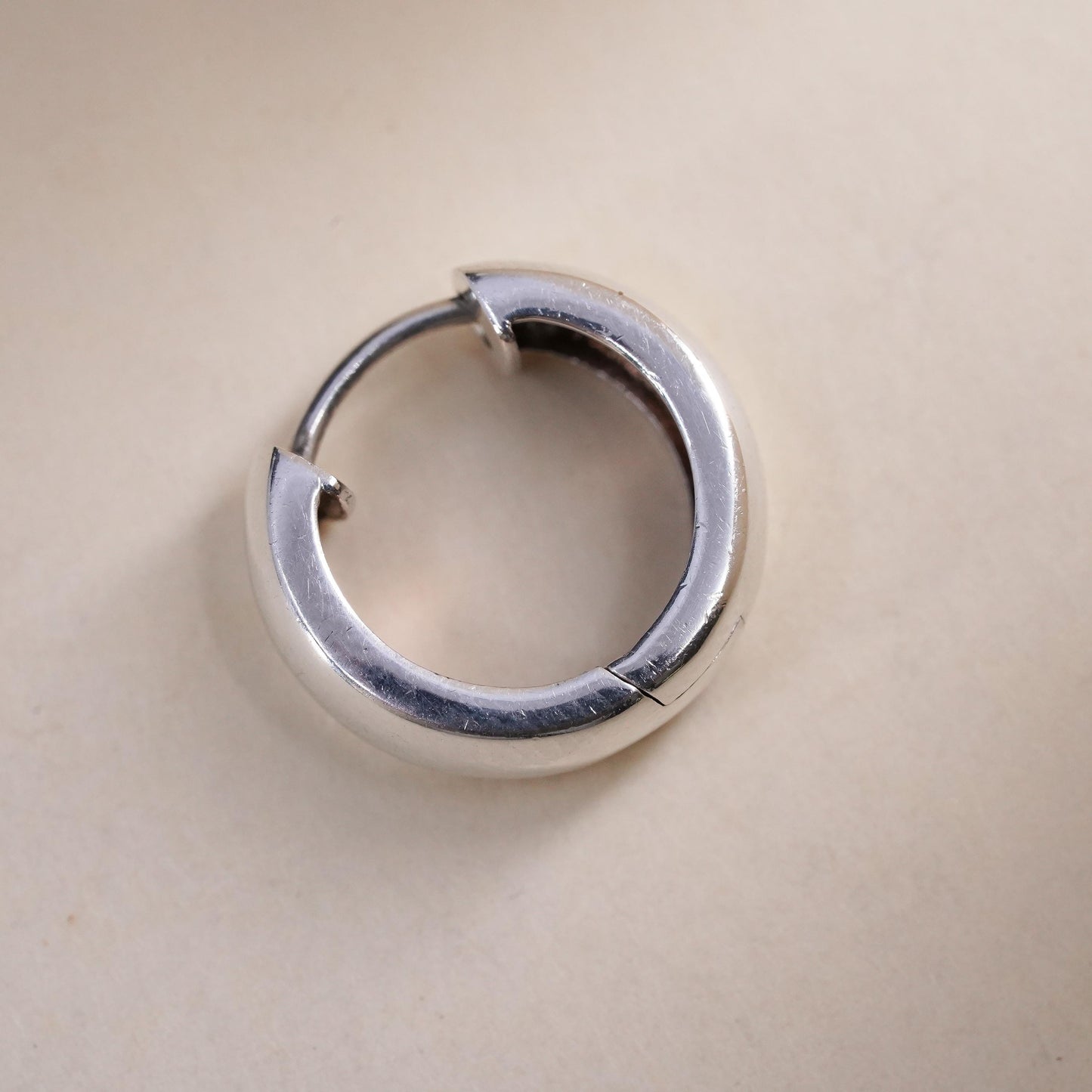 0.5”, Vintage sterling silver single earring, 925 huggie hoop