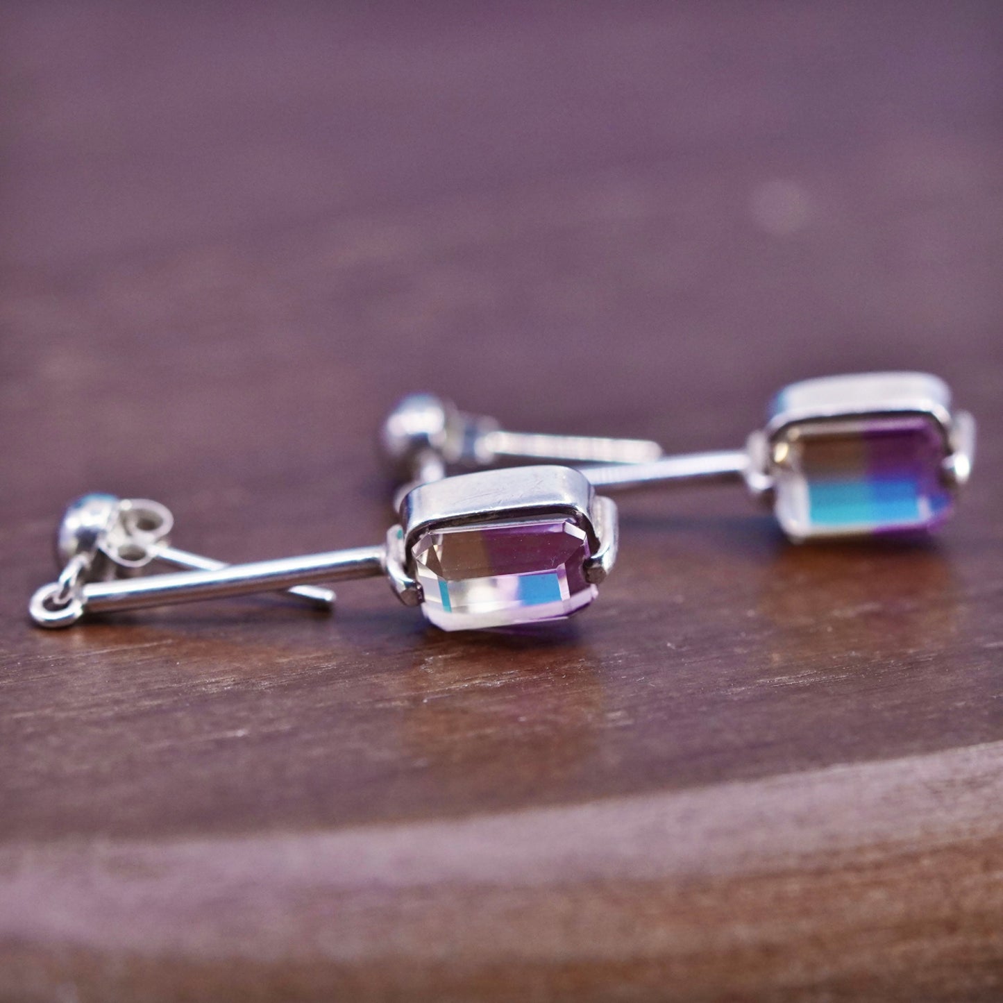 Vintage Sterling silver 925 handmade earrings with fluorite crystal drops