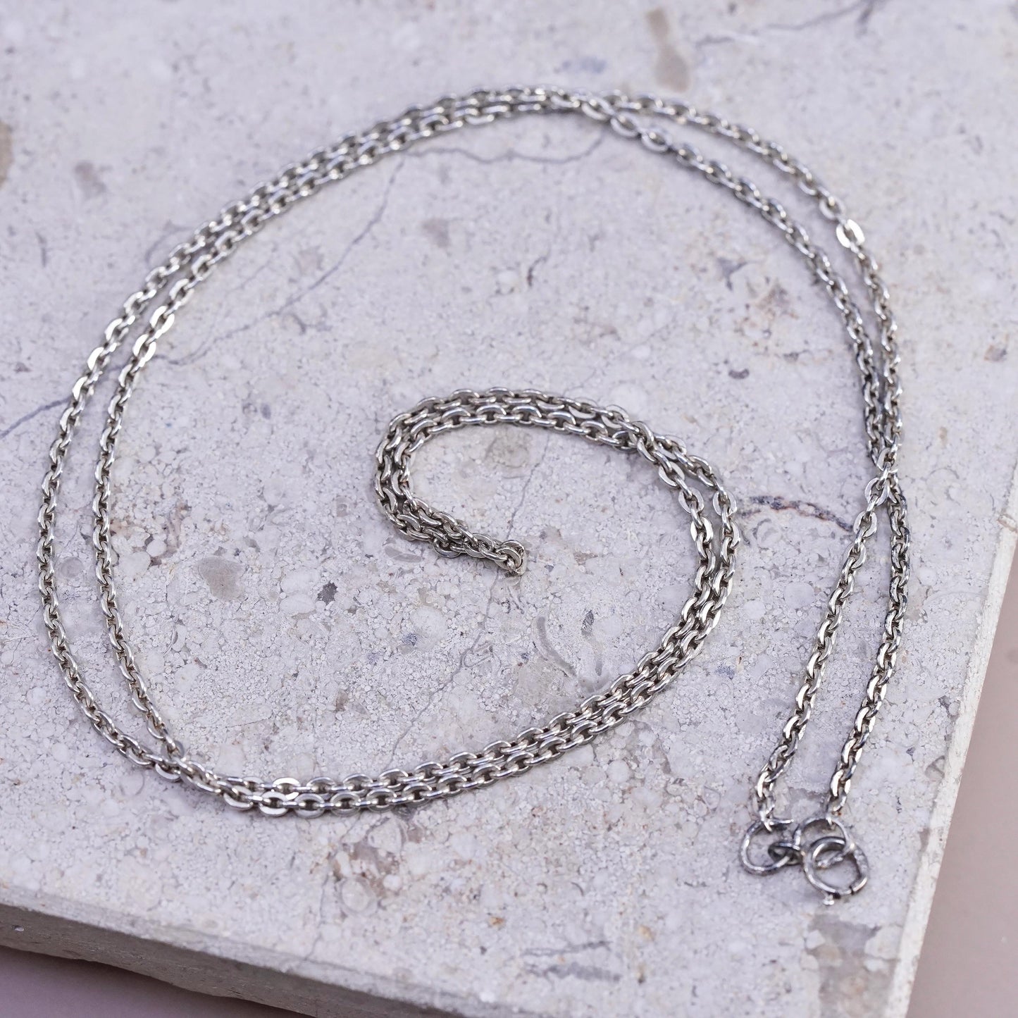 18" 2mm, vintage Prochain Sterling silver necklace, 925 flatten circle chain