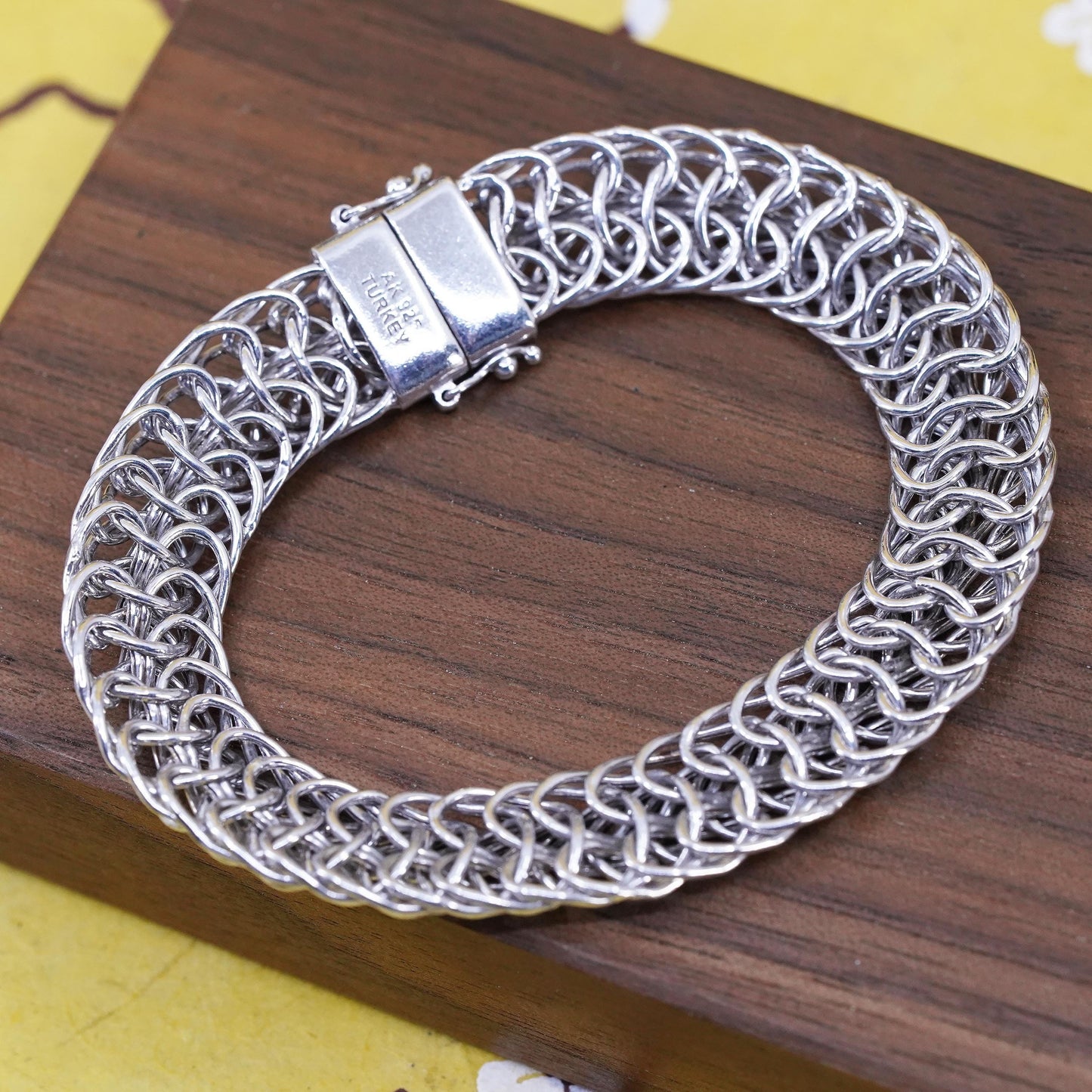 6.5" 12mm, Vintage Turkish Sterling silver flatten wheat chain, 925 bracelet
