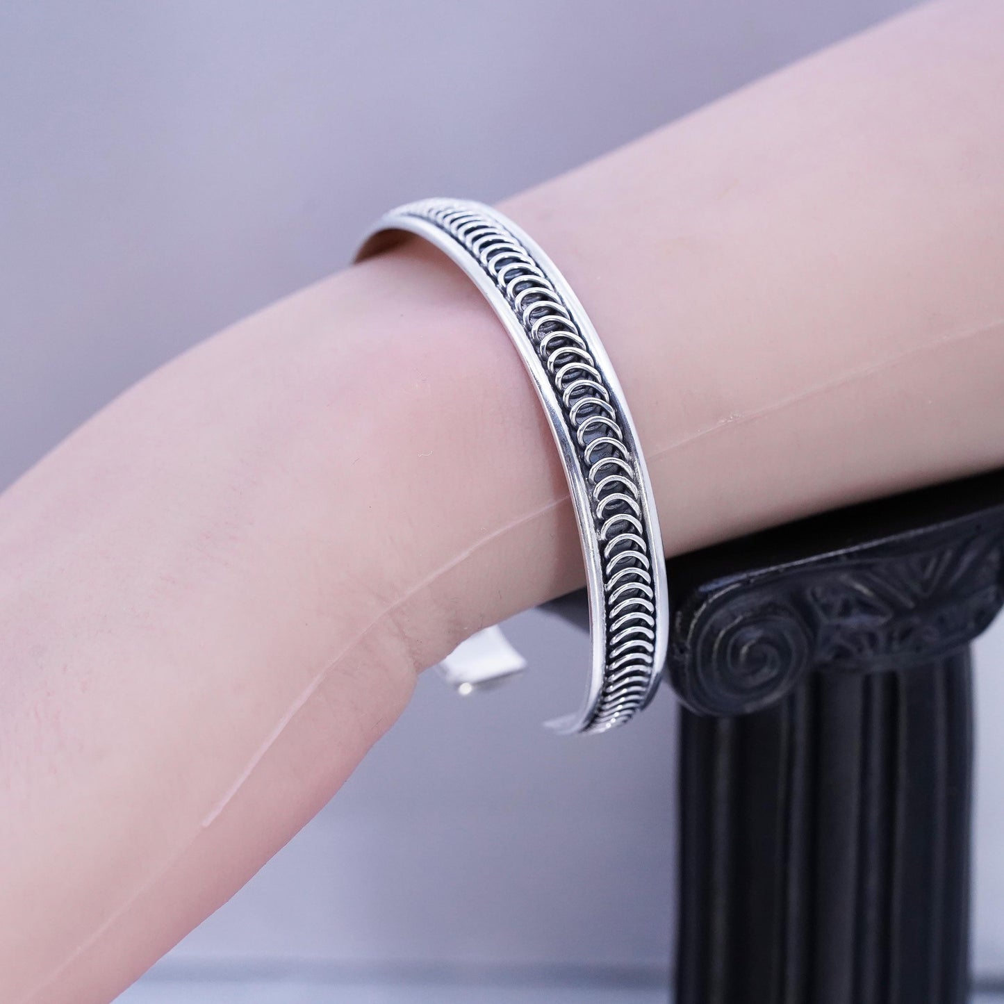 6.75”, Vintage 925 sterling silver handmade bracelet, textured stackable cuff