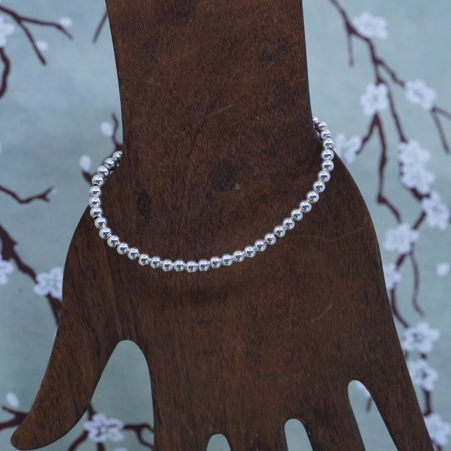 7” 3mm, vintage sterling silver handmade bracelet, 925 bead chain