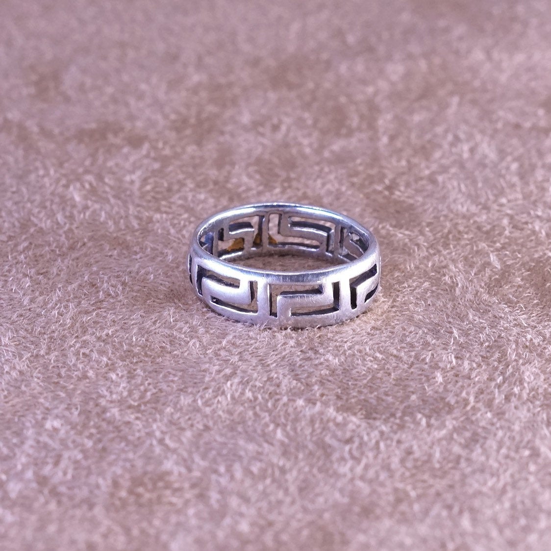 sz 7, vtg Sterling silver handmade ring, southwestern 925 greek key band