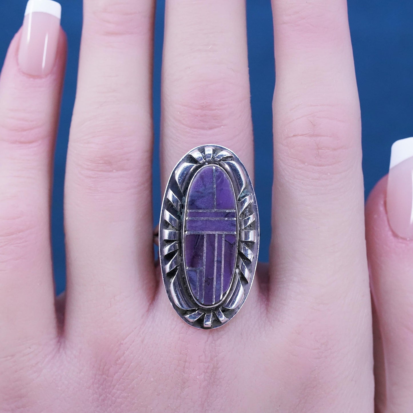 Size 7.5, VTG Navajo Margaret Lee ML Sterling 925 silver ring, Native American