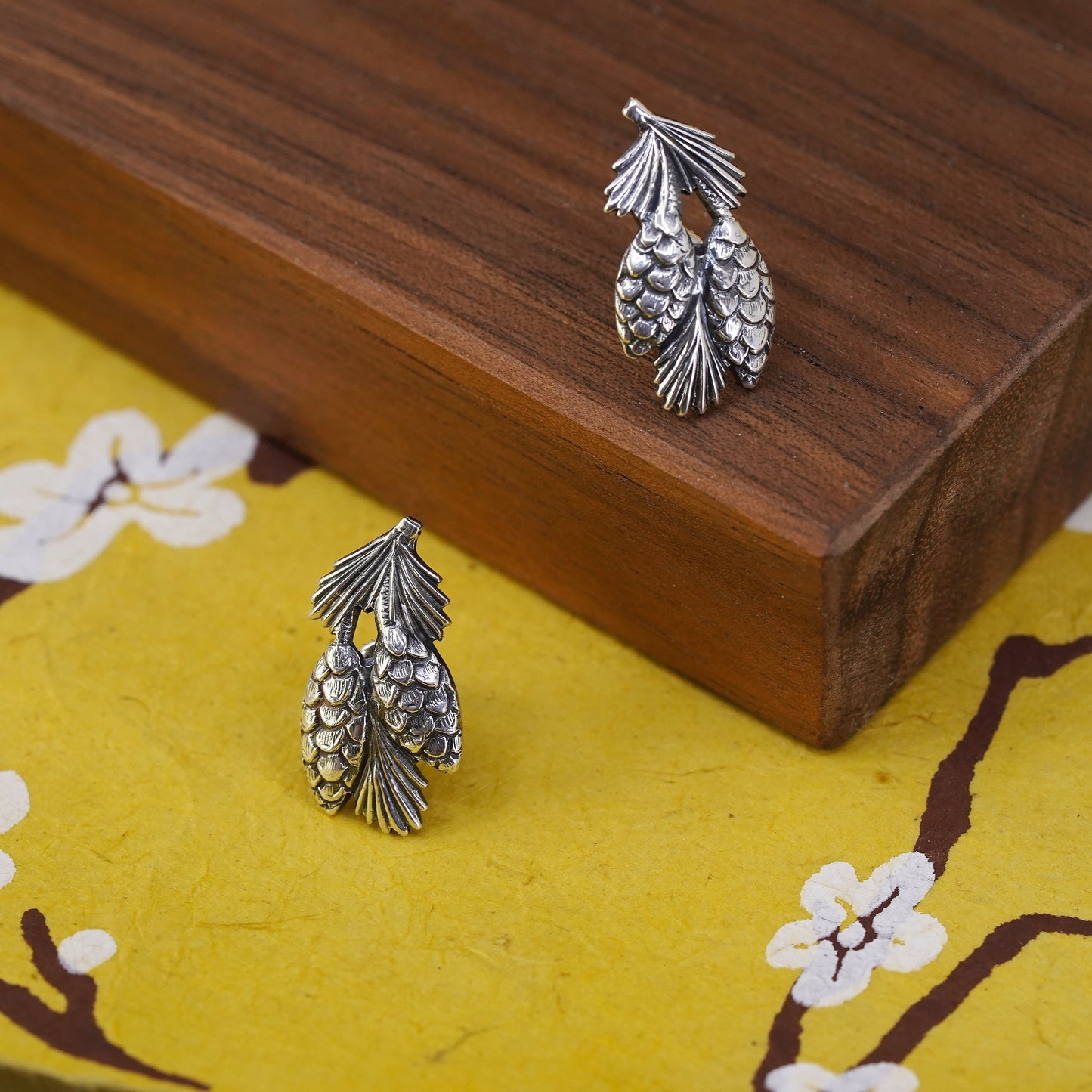 Vintage Sterling silver handmade earrings, 925 pinecone studs
