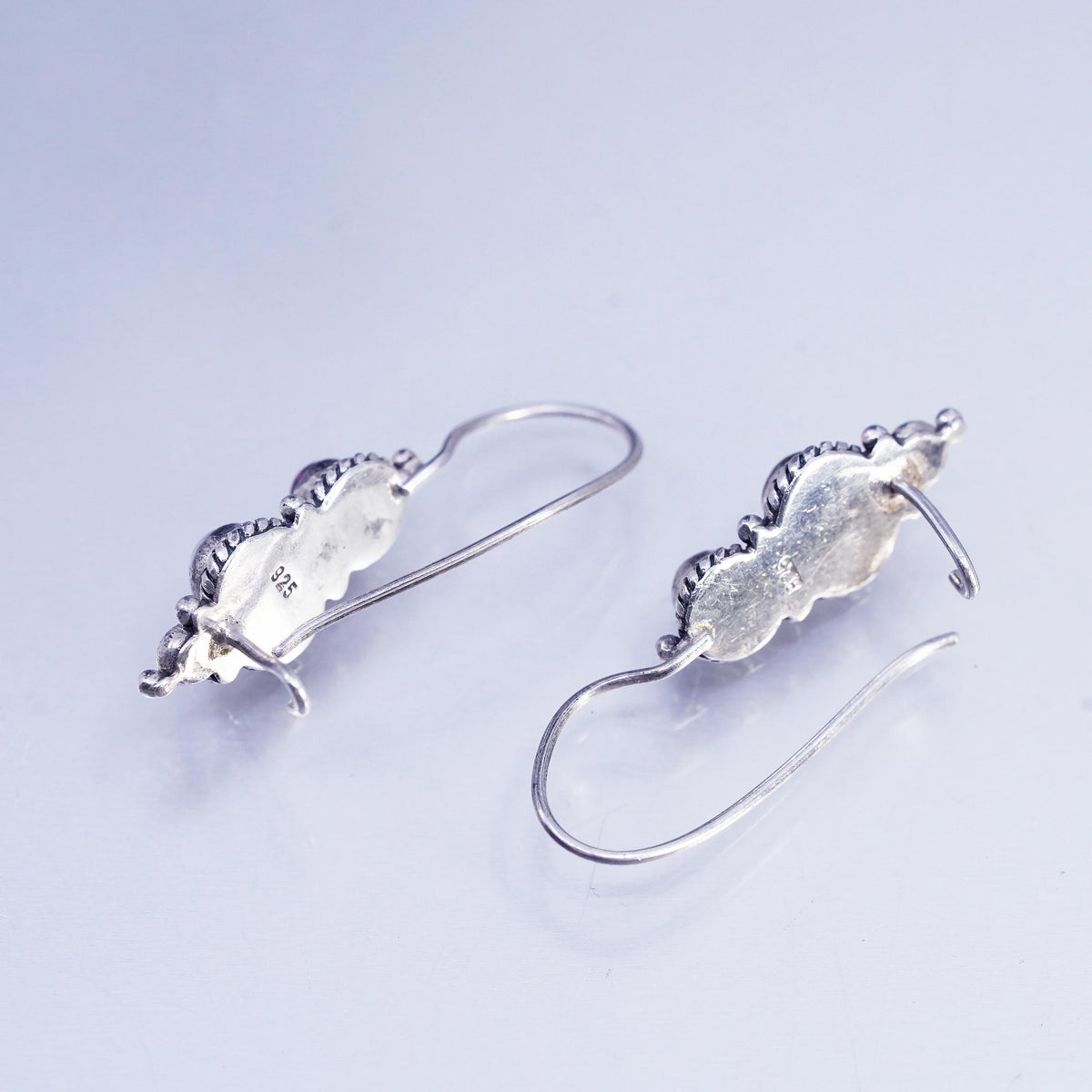 Vintage Sterling 925 silver handmade earrings with white pearl and garnet beads