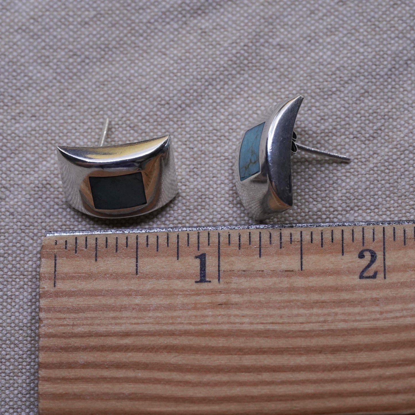 Vintage Mexican Sterling silver earrings, 925 rectangular studs with turquoise