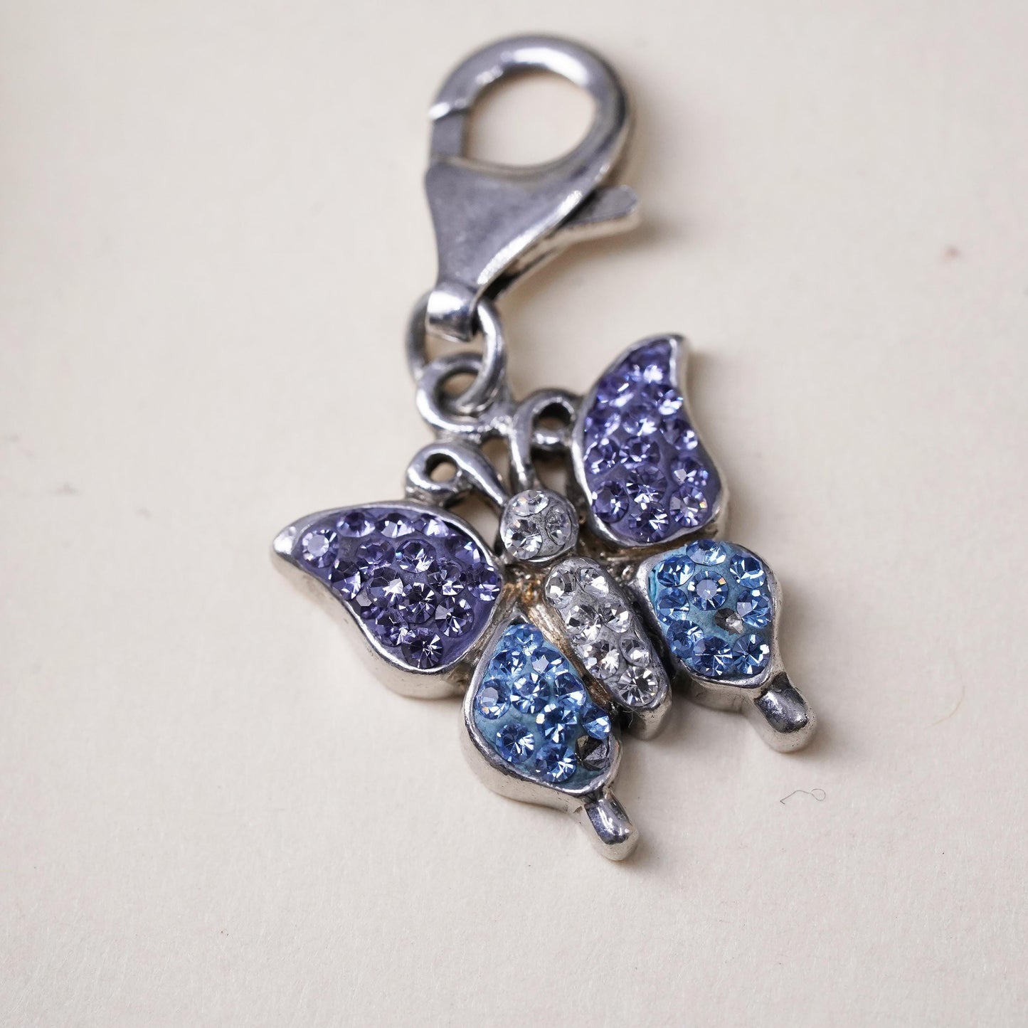 Vintage sterling silver handmade butterfly pendant, 925 charm with cluster Cz