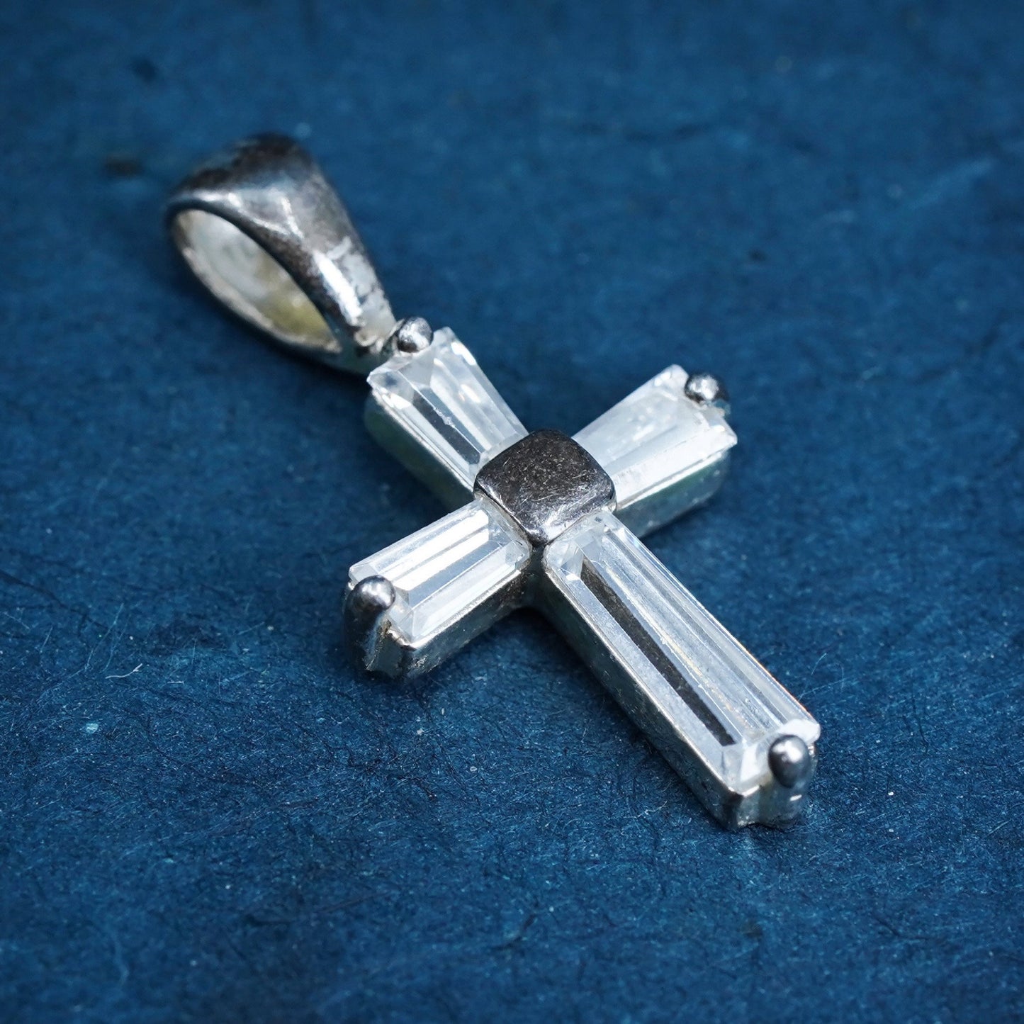 Vintage Sterling silver handmade pendant, 925 cross with cz