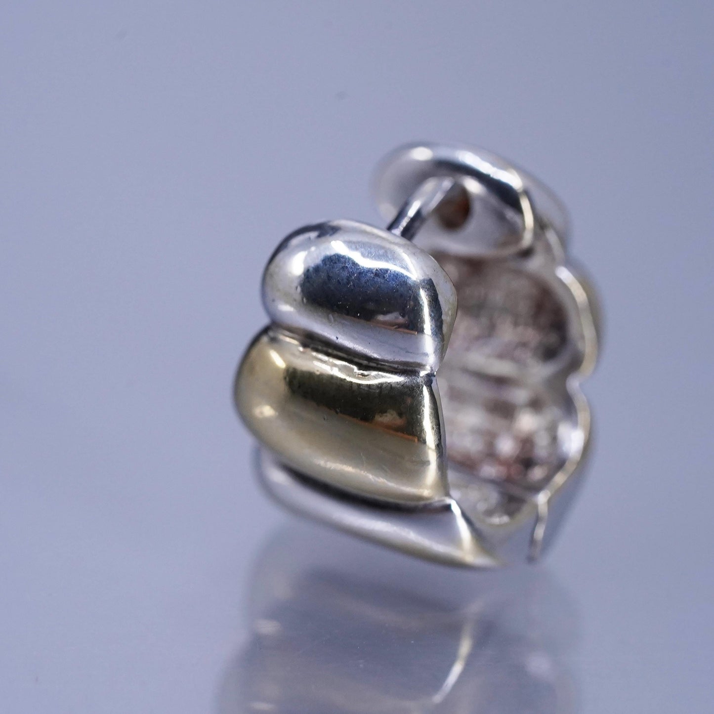 0.5”, vintage two tone Sterling silver single earring, 925 Huggie hoop