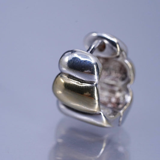 0.5”, vintage two tone Sterling silver single earring, 925 Huggie hoop